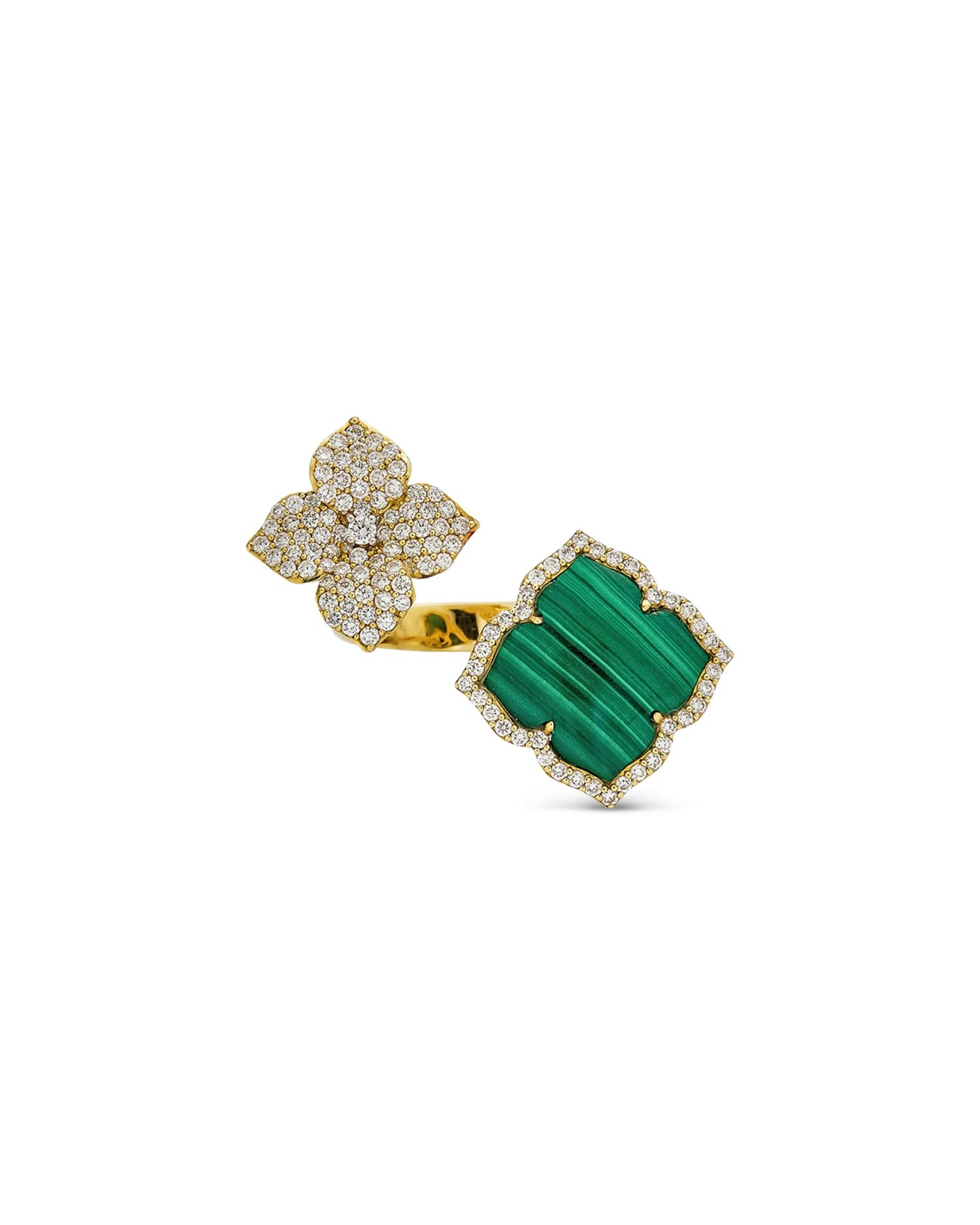 18K Yellow Gold Double Capri Fiore Ring with Malachite and Diamonds