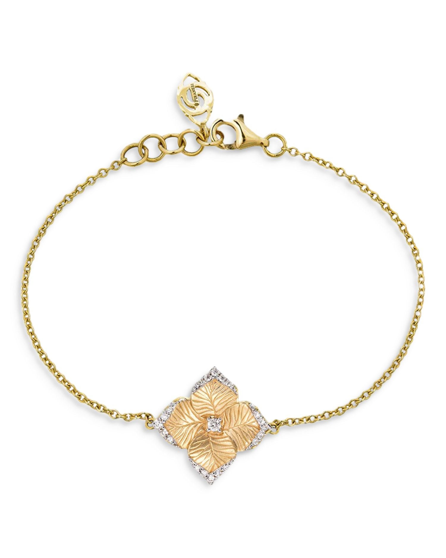 18K Yellow Gold Oro Fiore Diamond Flower Link Bracelet