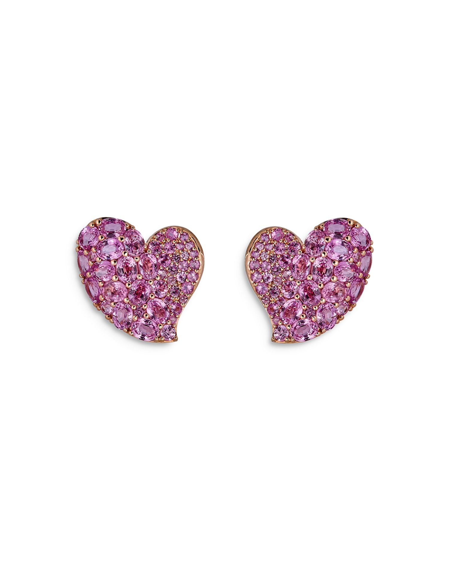 18K Rose Gold Wave Heart Pink Sapphire Pavé Stud Earrings