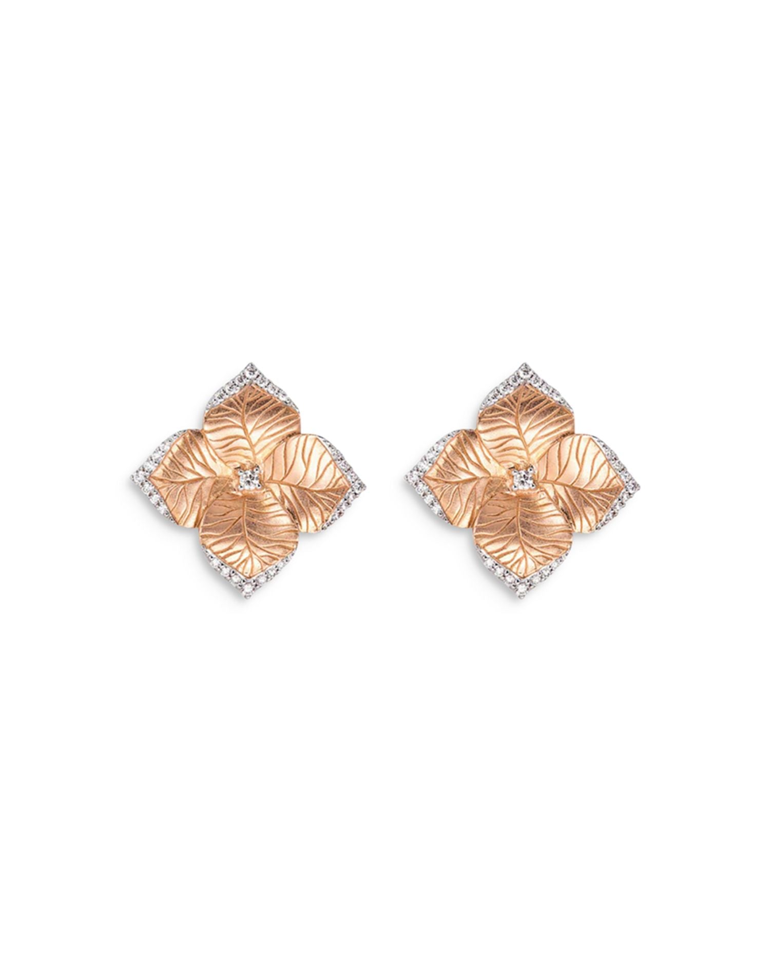 18K Rose Gold Oro Fiore Diamond Flower Large Stud Earrings