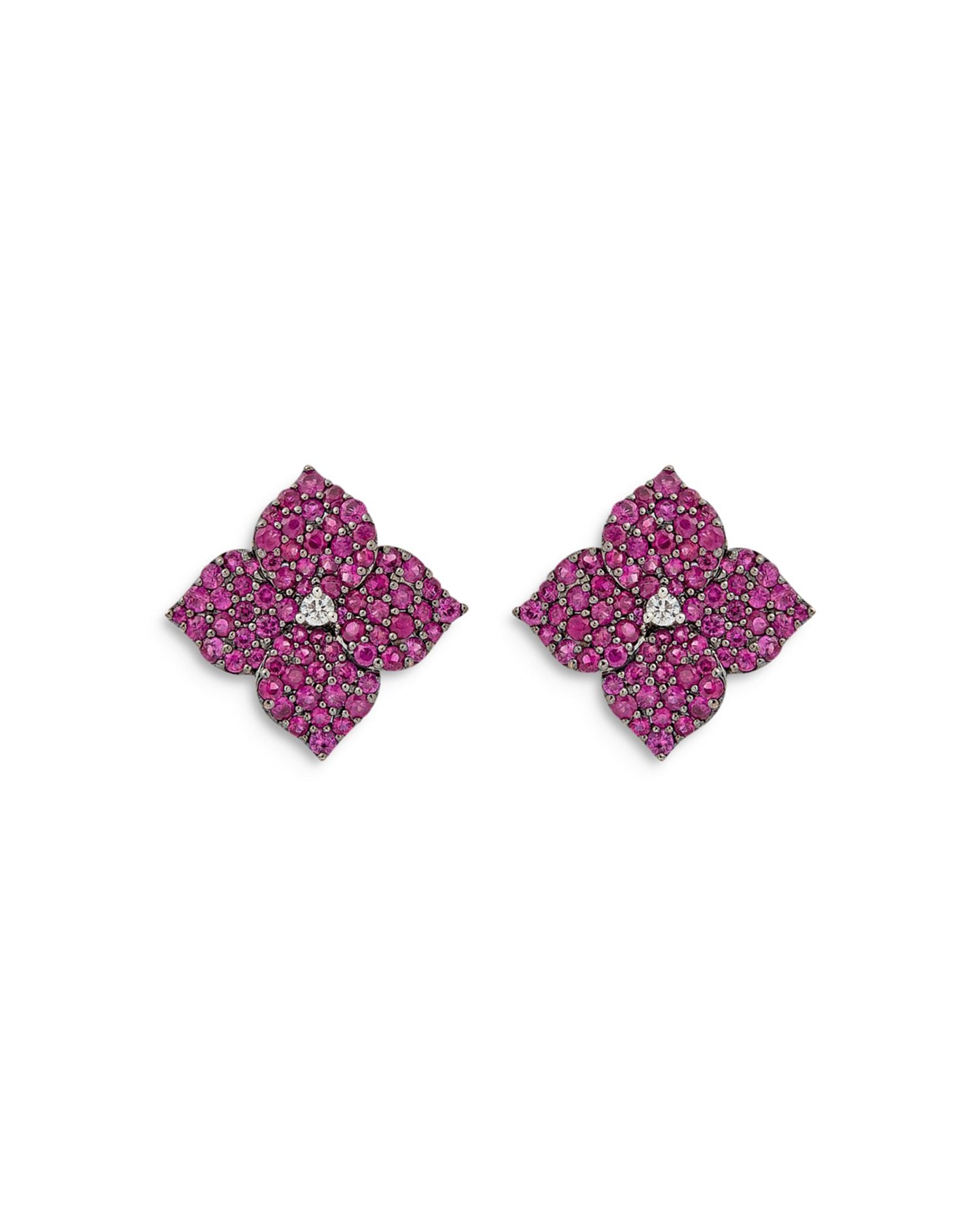 18K Rose Gold Fiore Pink Sapphire & Diamond Pavé Flower Large Stud Earrings