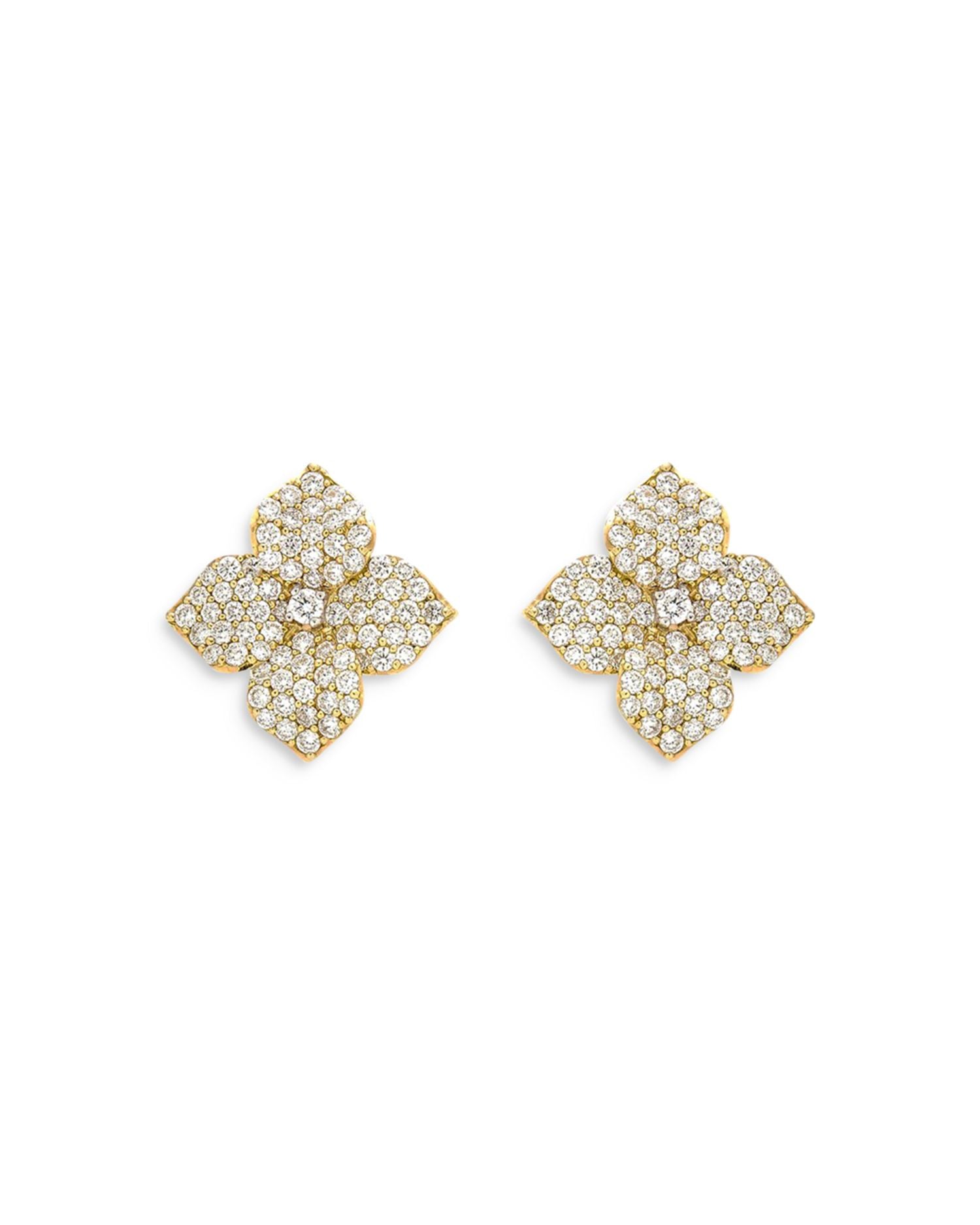18K Yellow Gold Fiore Diamond Pavé Flower Small Stud Earrings