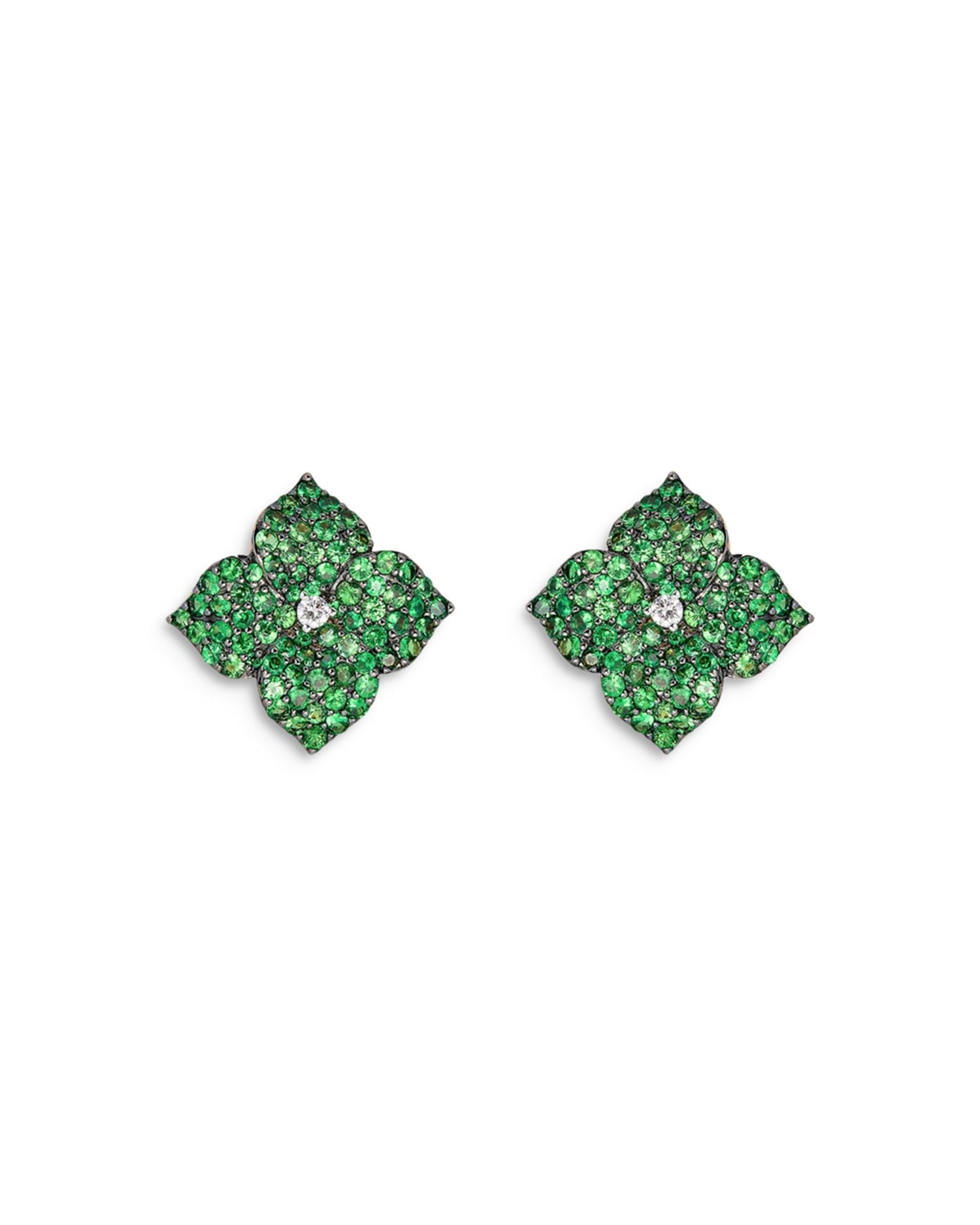 18K Yellow Gold Fiore Tsavorite & Diamond Pavé Flower Small Stud Earrings