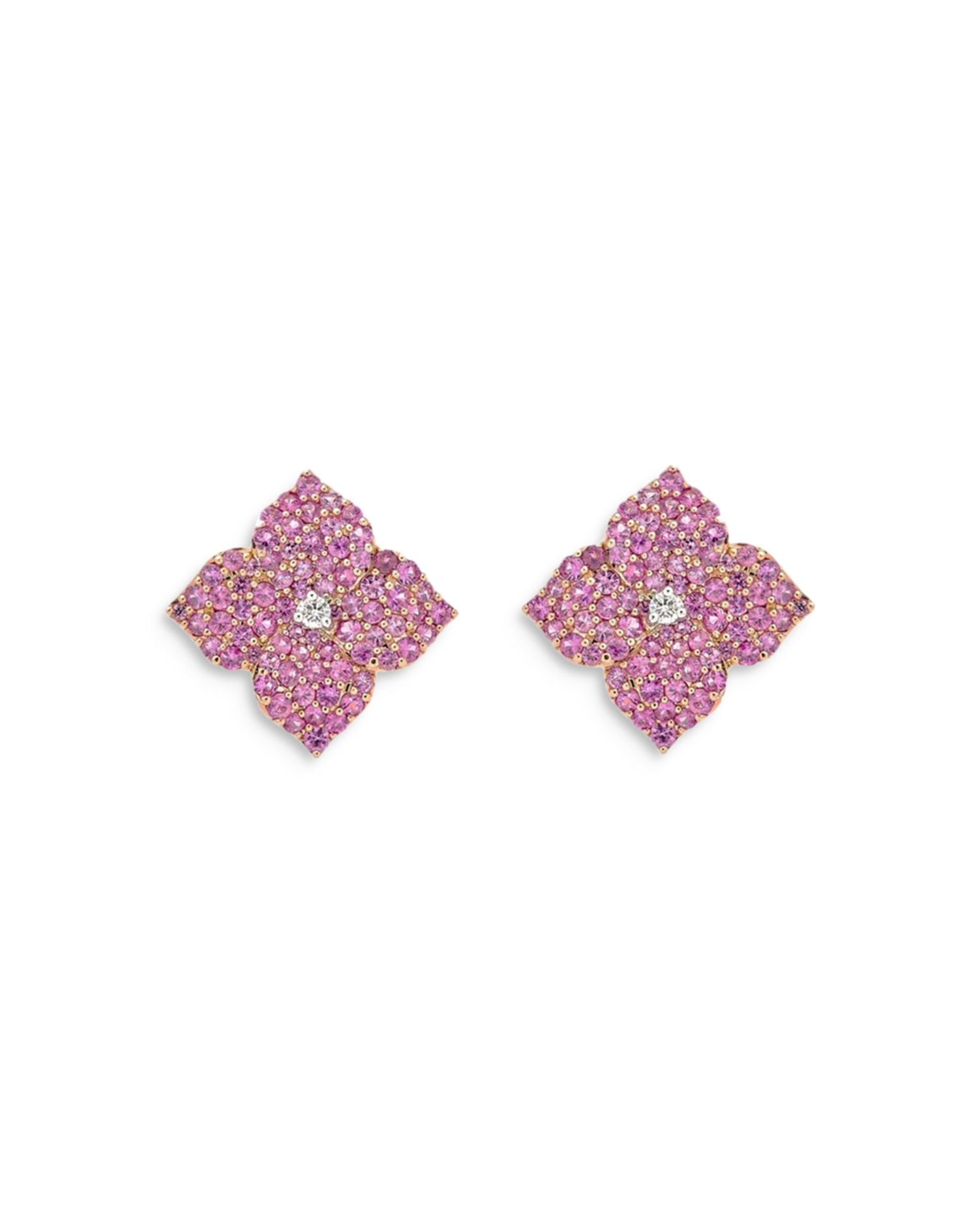 18K Rose Gold Fiore Pink Sapphire & Diamond Pavé Flower Small Stud Earrings