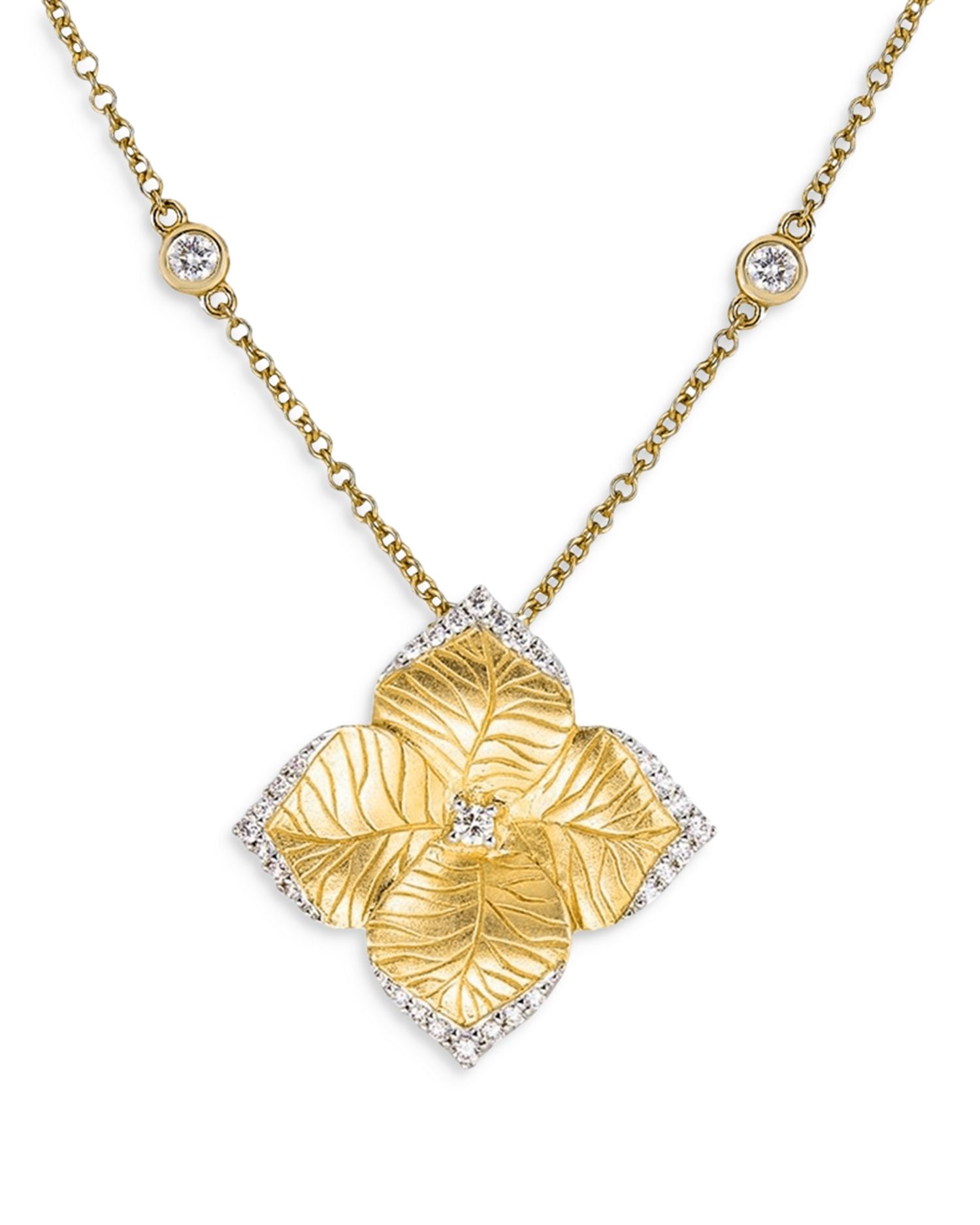 18K Yellow Gold Oro Fiore Diamond Large Flower Pendant Necklace, 16-18'