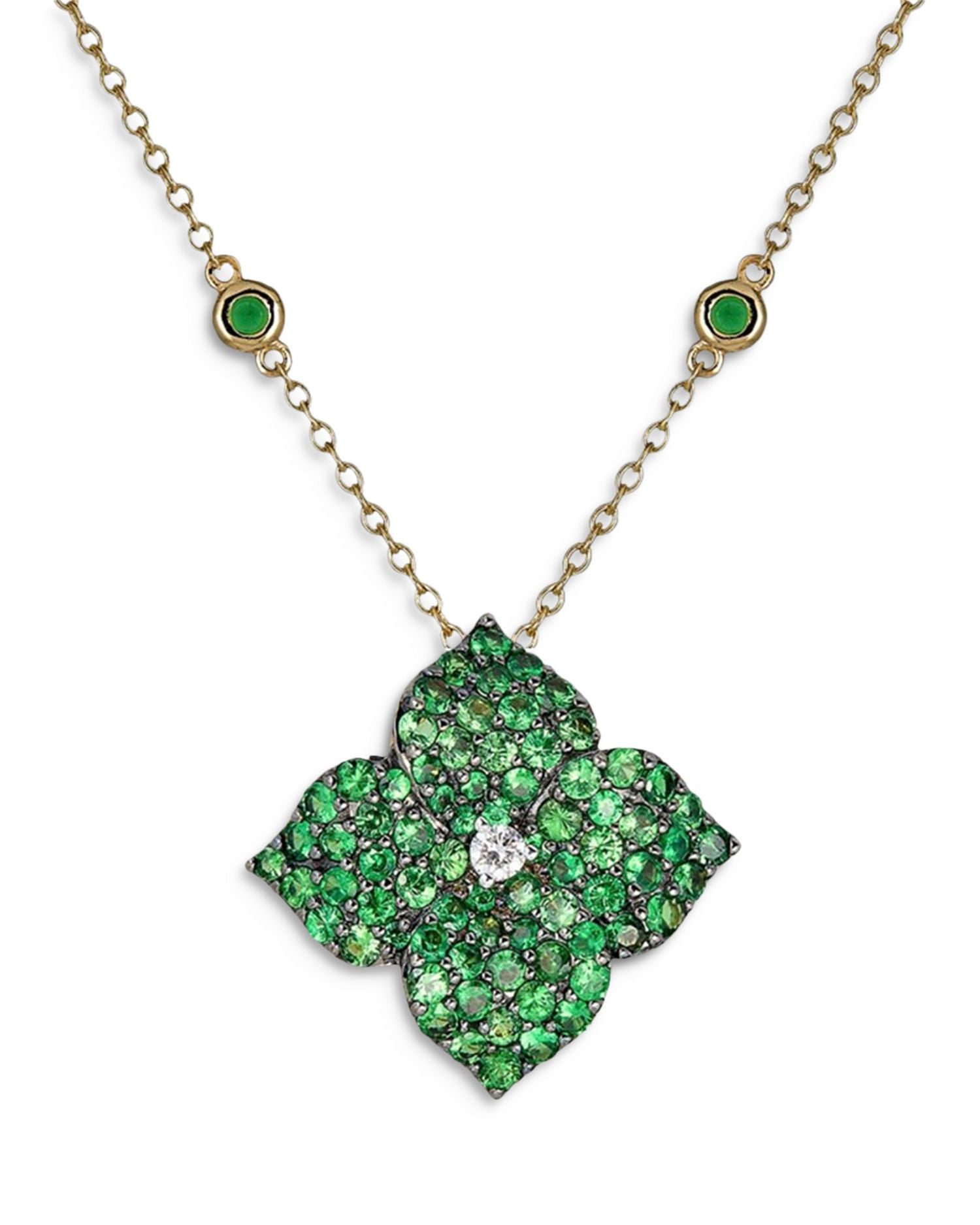 18K Yellow Gold Fiore Tsavorite & Diamond Large Flower Pendant Necklace, 16-18'