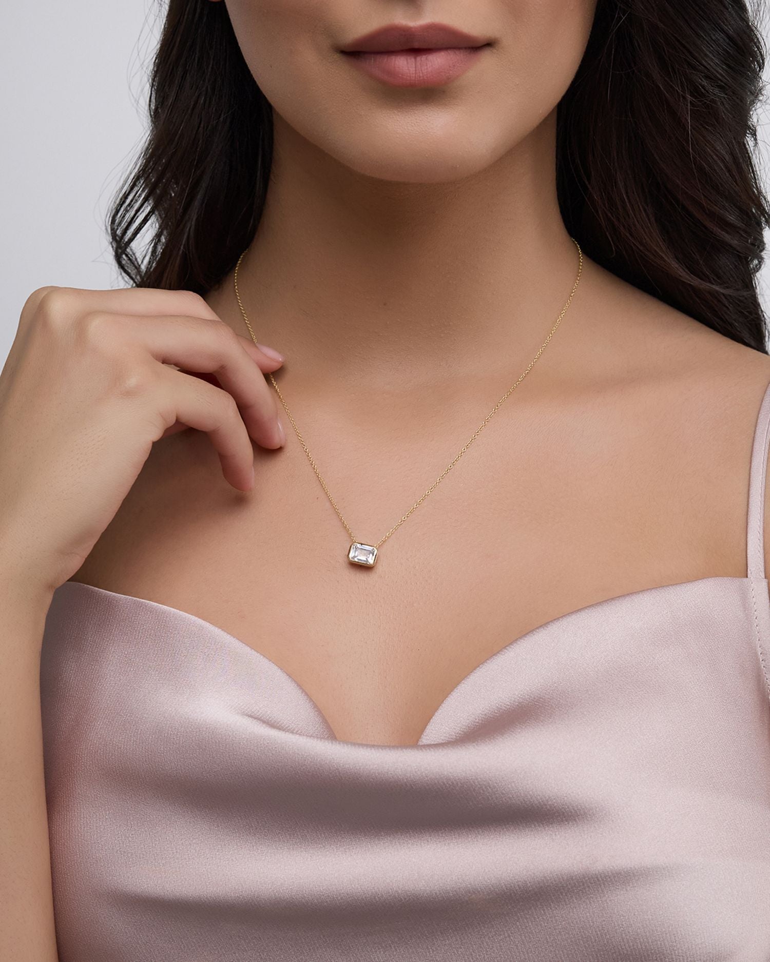 Certified Lab Grown Emerald Cut Diamond Bezel Set Pendant Necklace in 18K Yellow Gold, 2.0 ct. t.w.