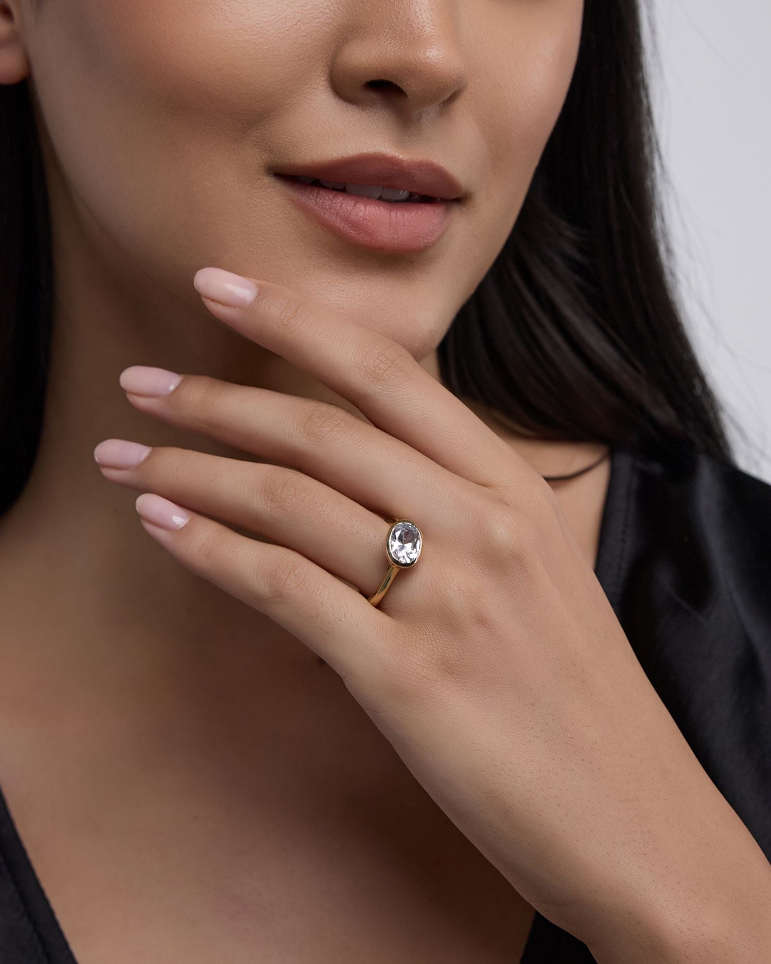 Certified Lab Grown Oval Diamond Bezel Set Engagement Ring in 18K Yellow Gold, 2.0 ct. t.w.