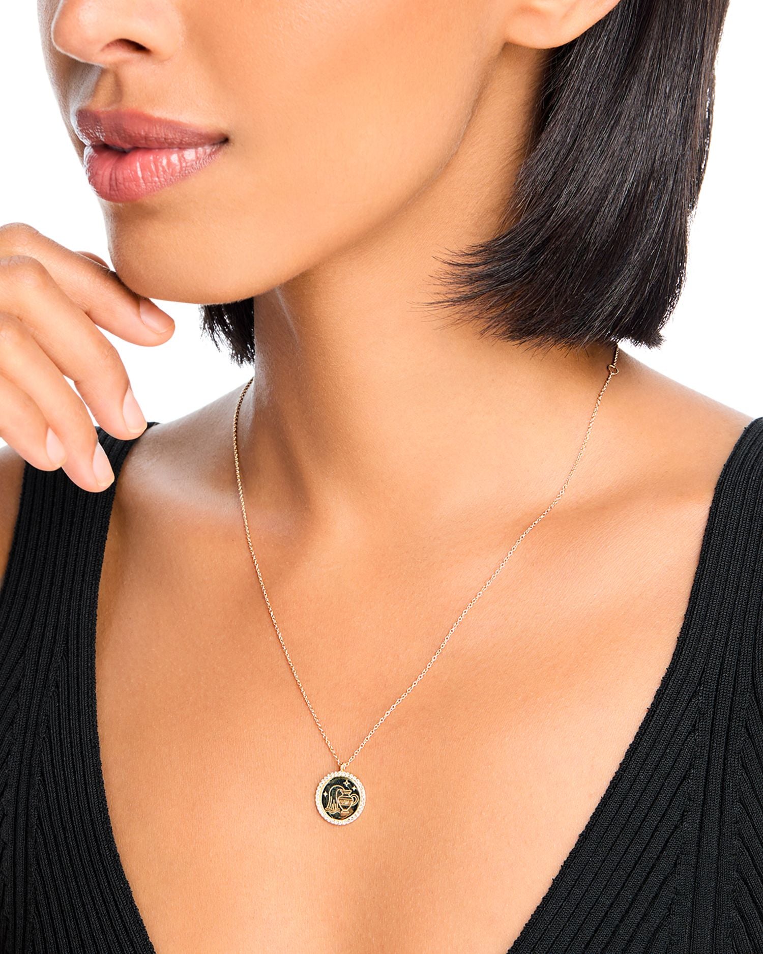 14K Yellow Gold White Topaz Zodiac Pendant Necklace, 16-18'