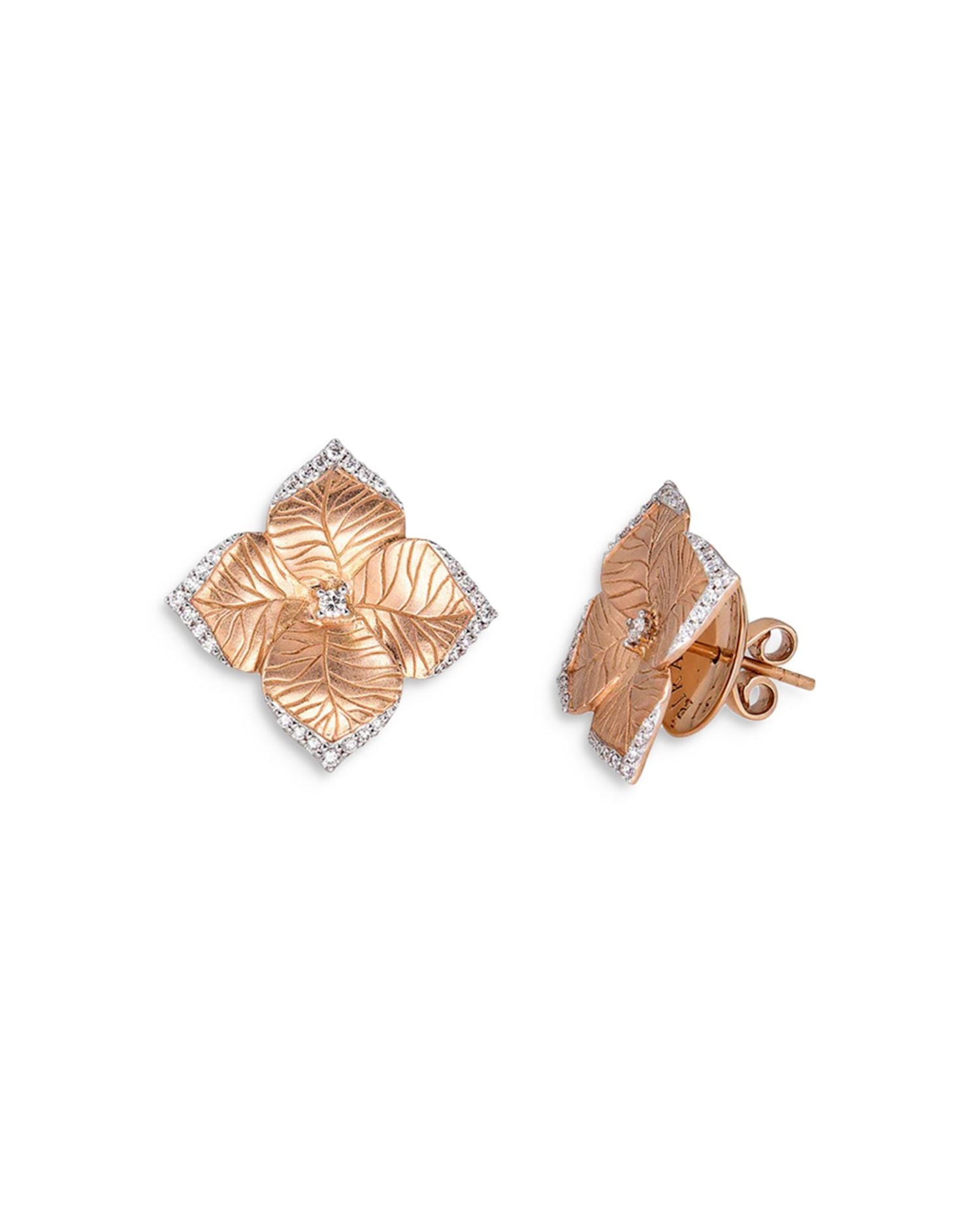 18K Rose Gold Oro Fiore Diamond Flower Large Stud Earrings