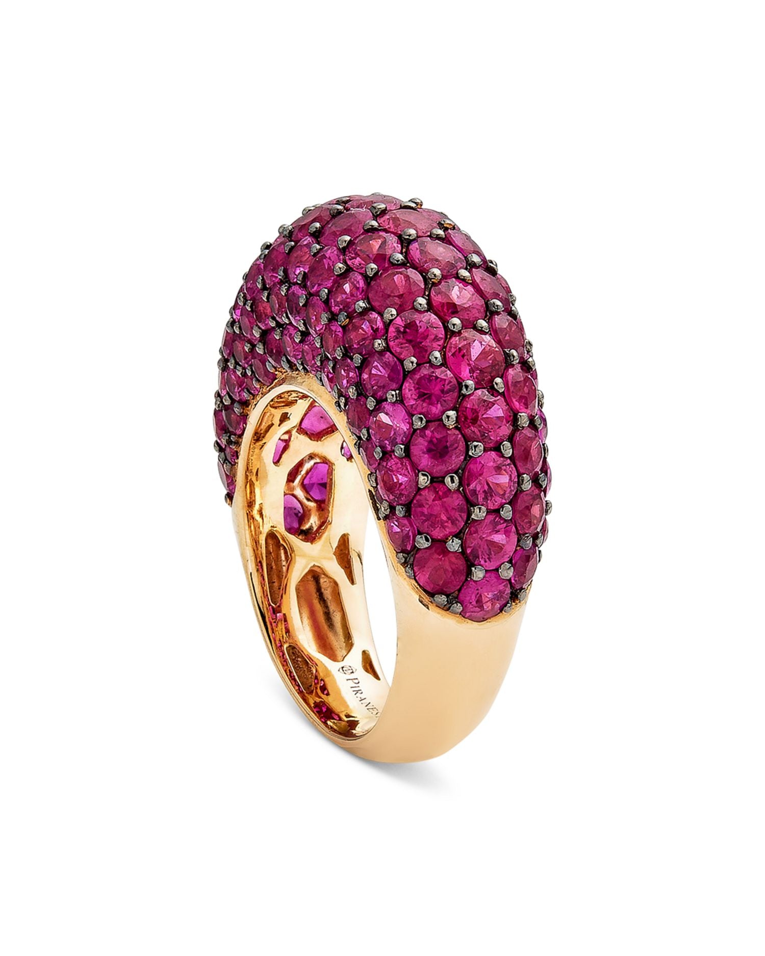 18K Rose Gold Dome Pink Sapphire Pavé Large Statement Ring
