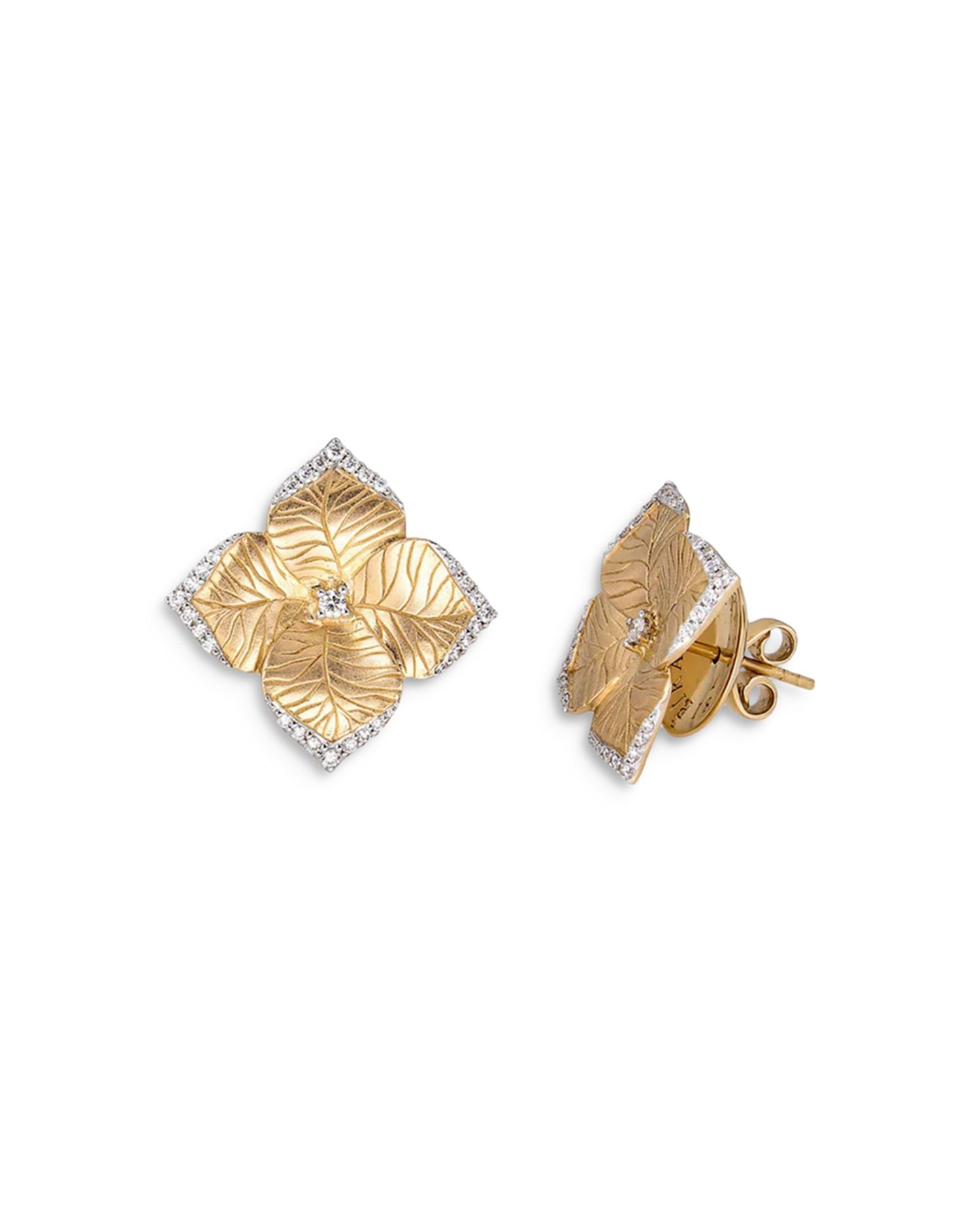 18K Yellow Gold Large Oro Fiore Earrings with Diamonds, 0.42 ct. t.w.