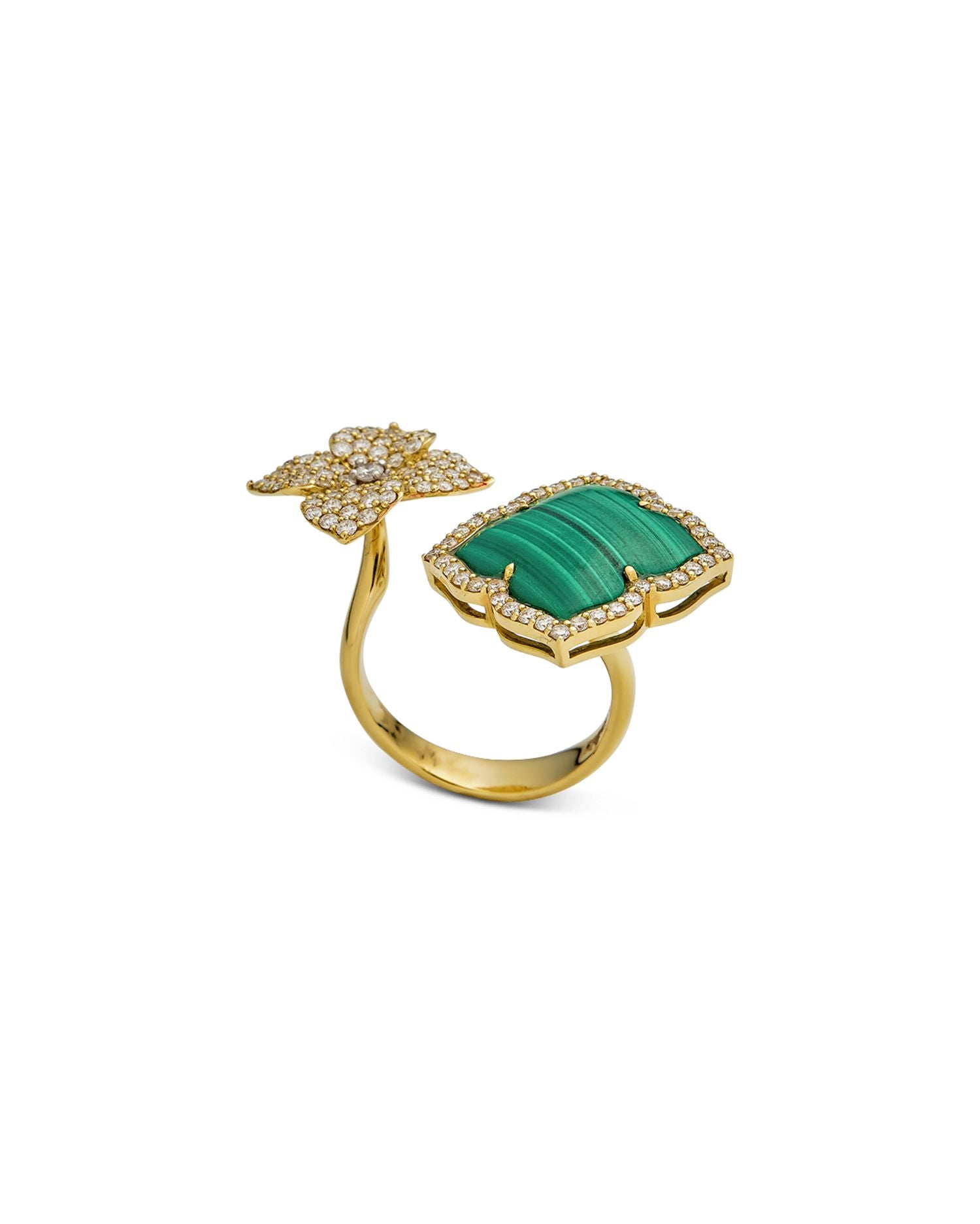 18K Yellow Gold Double Capri Fiore Ring with Malachite and Diamonds