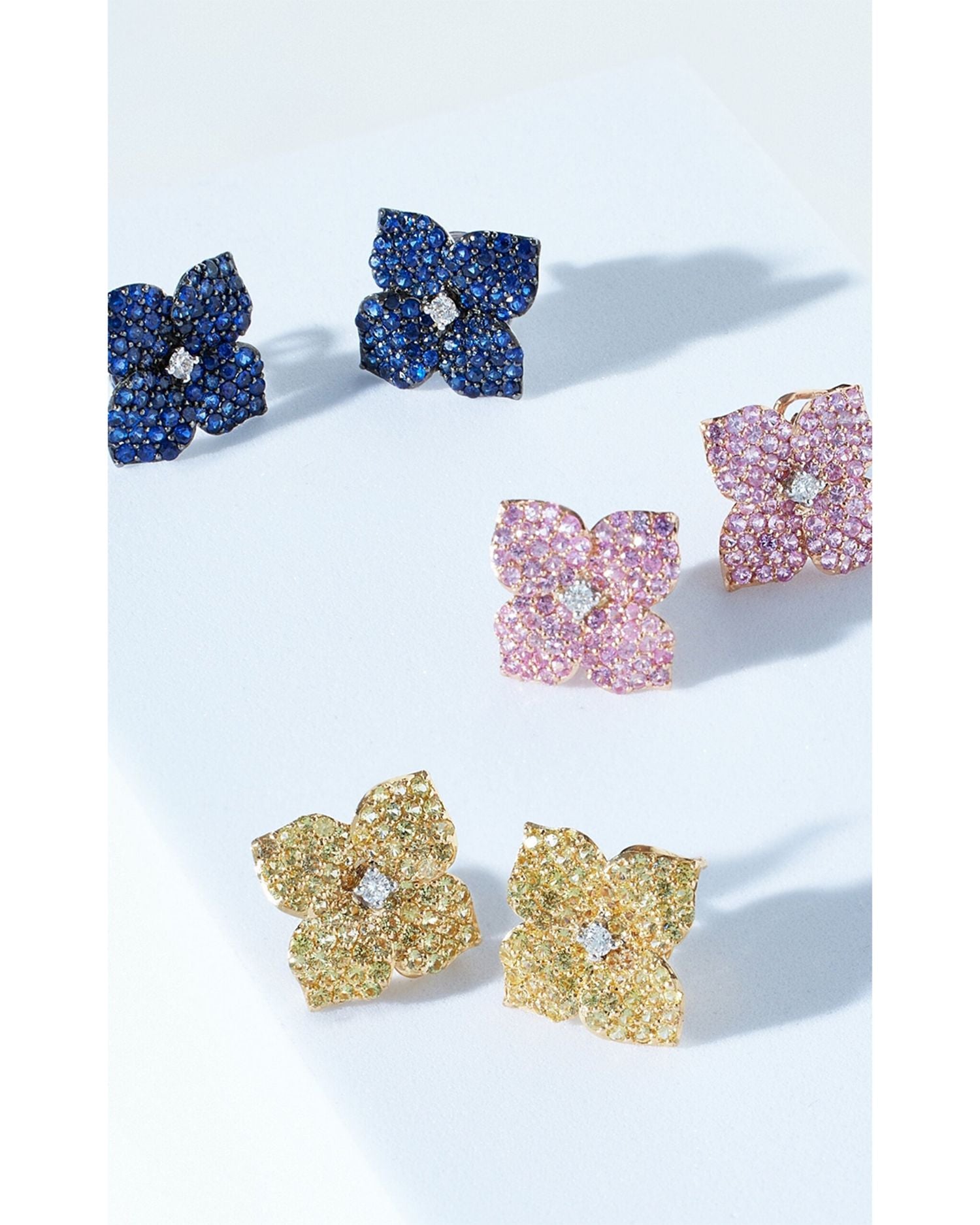 18K Rose Gold Small Fiore Earrings with Pink Sapphires and Diamonds