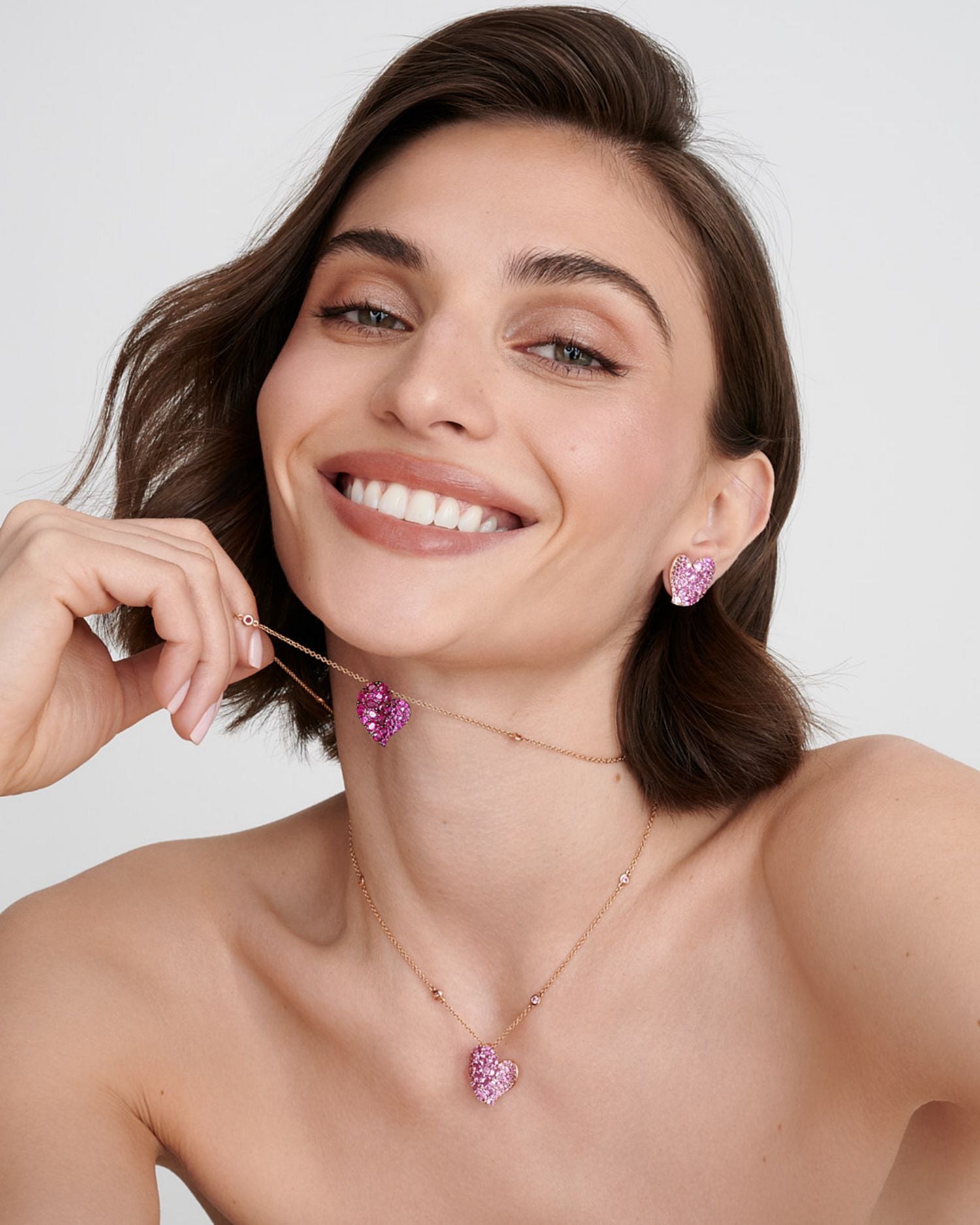 18K Rose Gold Medium Wave Heart Necklace with Pink Sapphires, 4.73 ct. t.w.