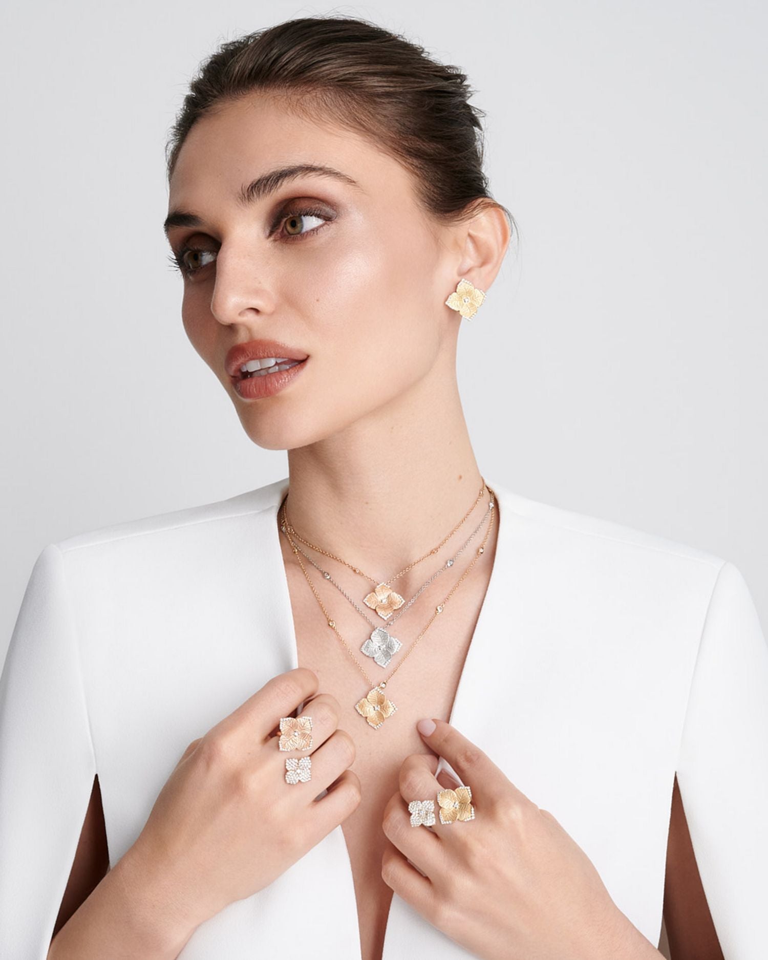 18K Yellow Gold Double Oro Fiore Ring with Diamonds, 0.94 ct. t.w.