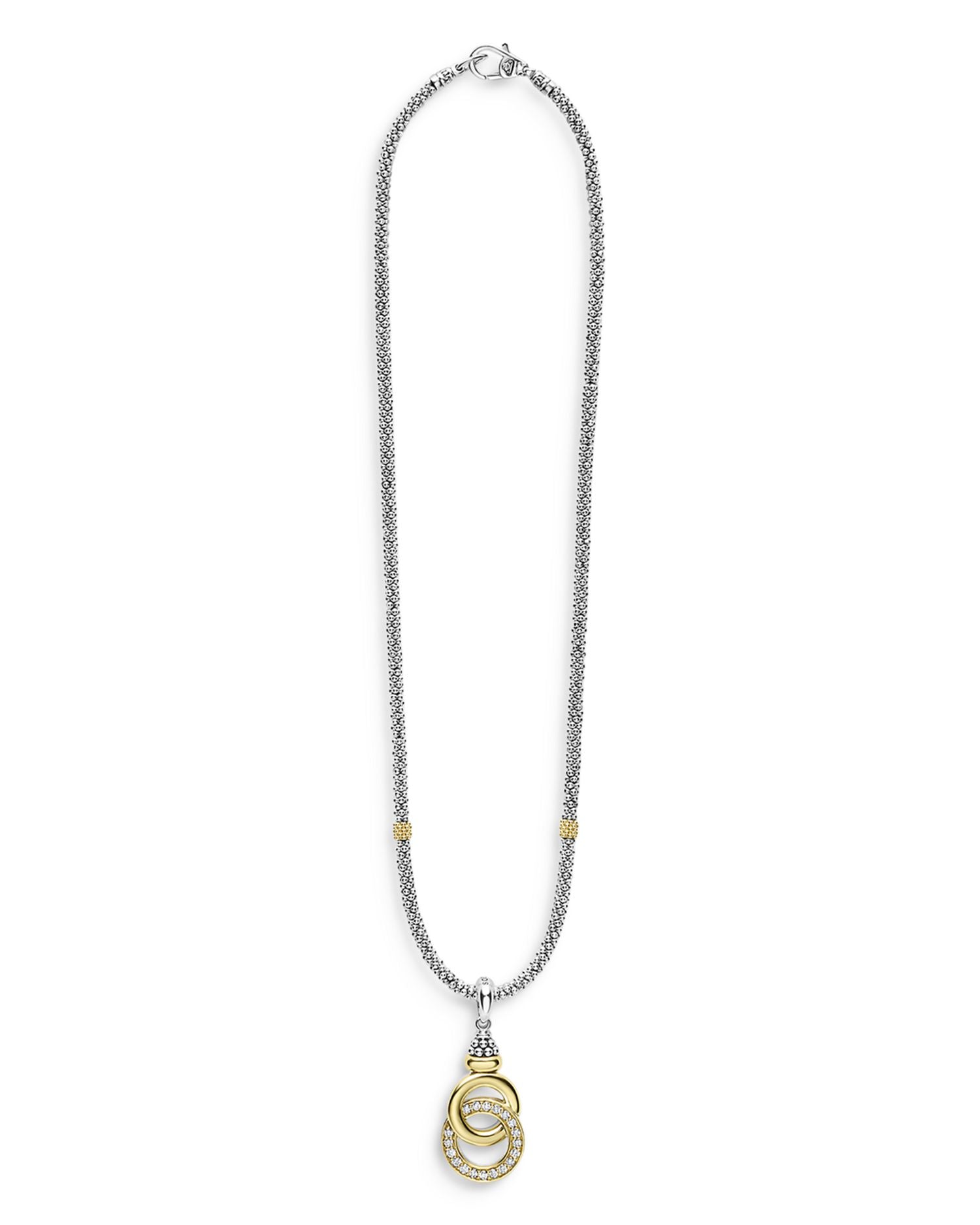 18K Yellow Gold & Sterling Silver Diamond Interlocking Ring Pendant Necklace, 18'