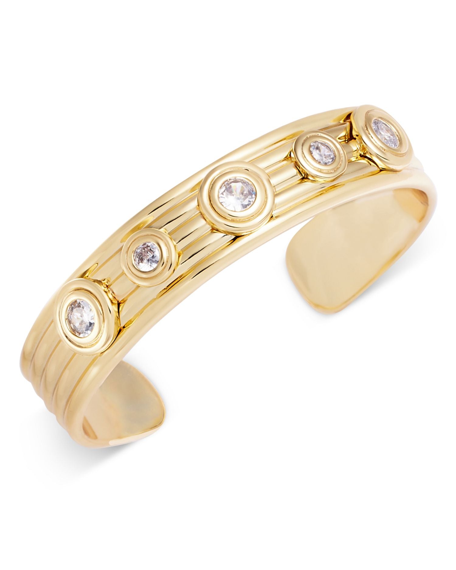 Cubic Zirconia Ribbed Cuff Bracelet in 14K Gold Plated - Exclusive