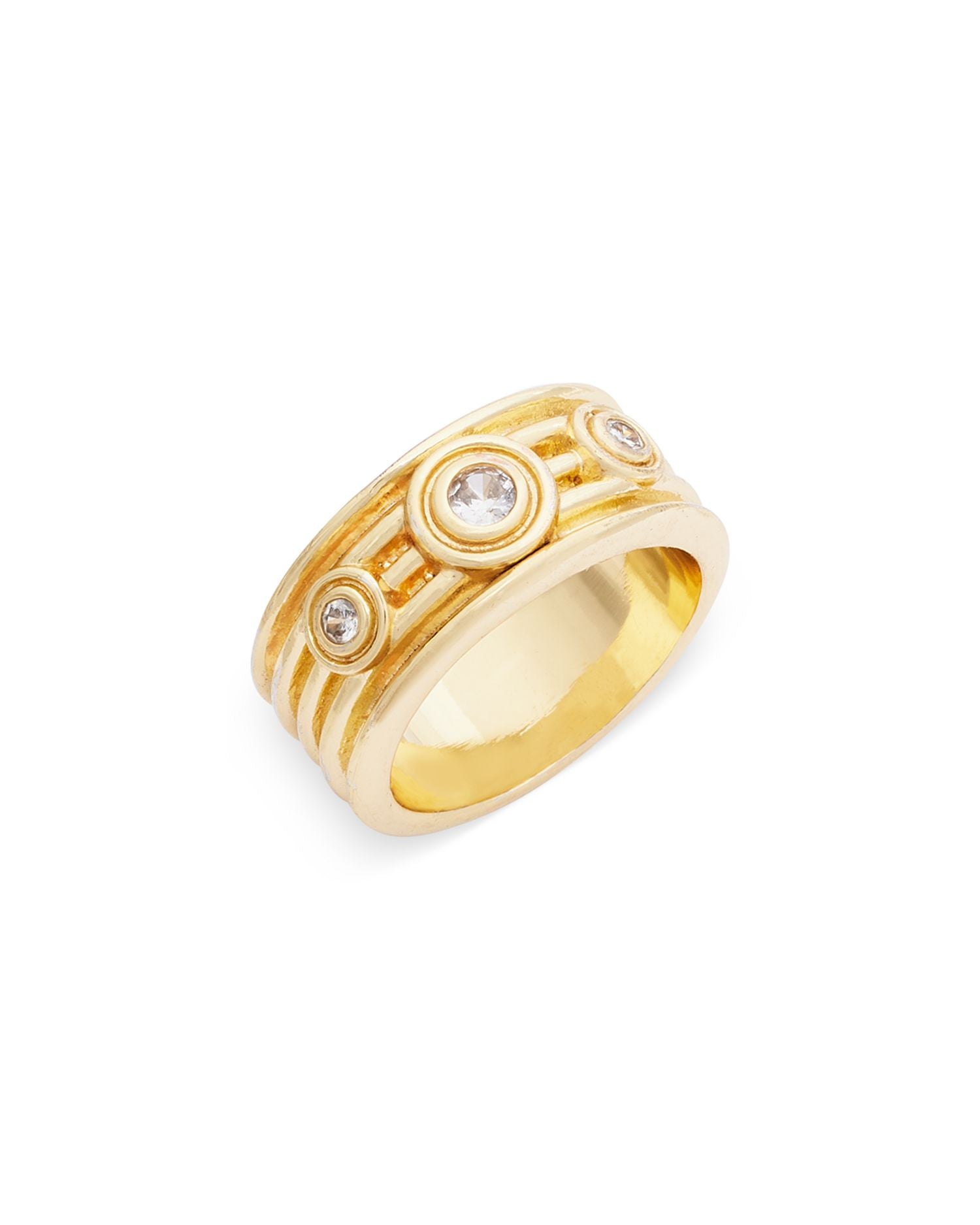 Cubic Zirconia Ribbed Ring in 14K Gold Plated - Exclusive
