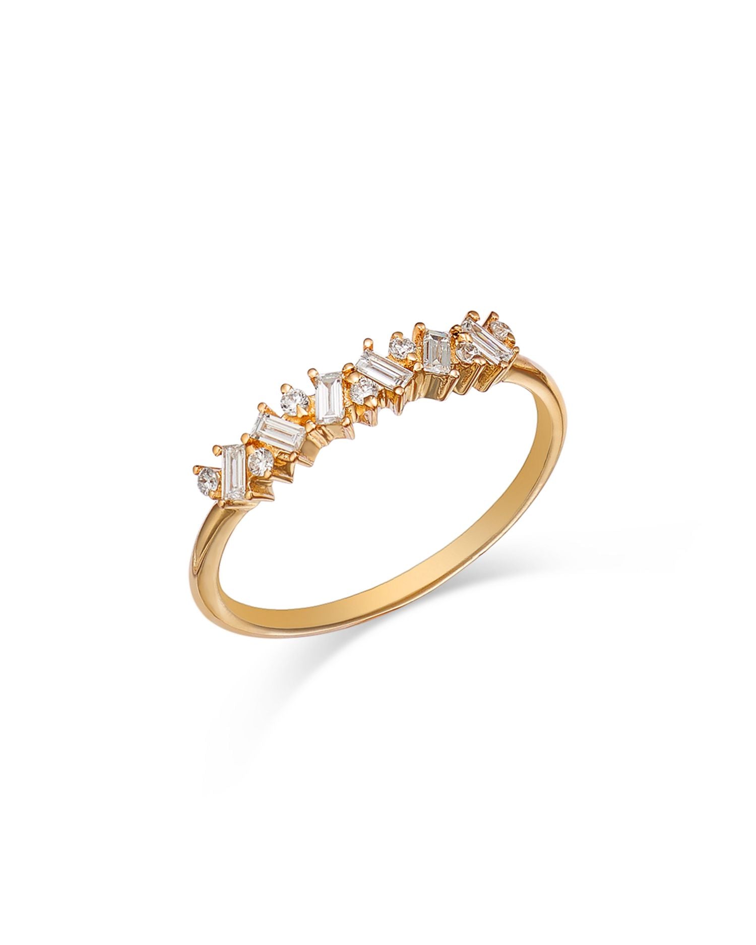 14K Yellow Gold Lab Grown Diamond Round & Baguette Linear Cluster Ring