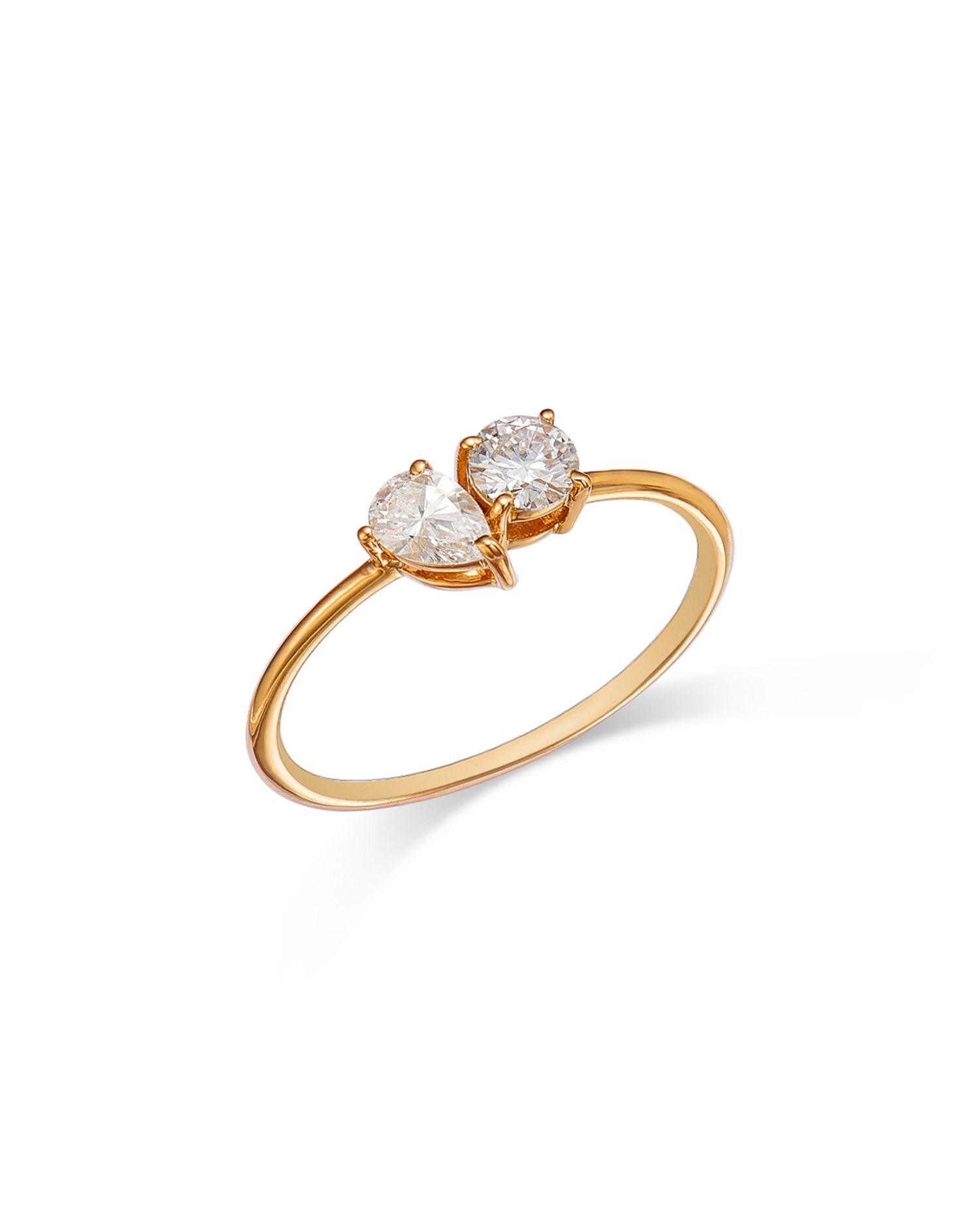 14K Yellow Gold Lab Grown Diamond Pear & Round Duet Ring