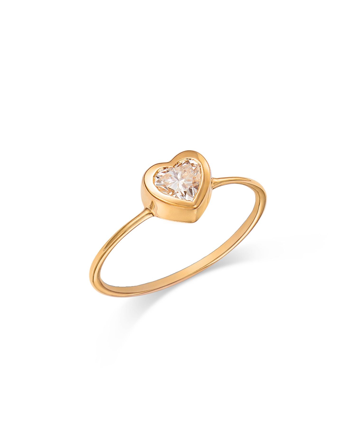 14K Yellow Gold Lab Grown Diamond Heart Bezel Solitaire Ring
