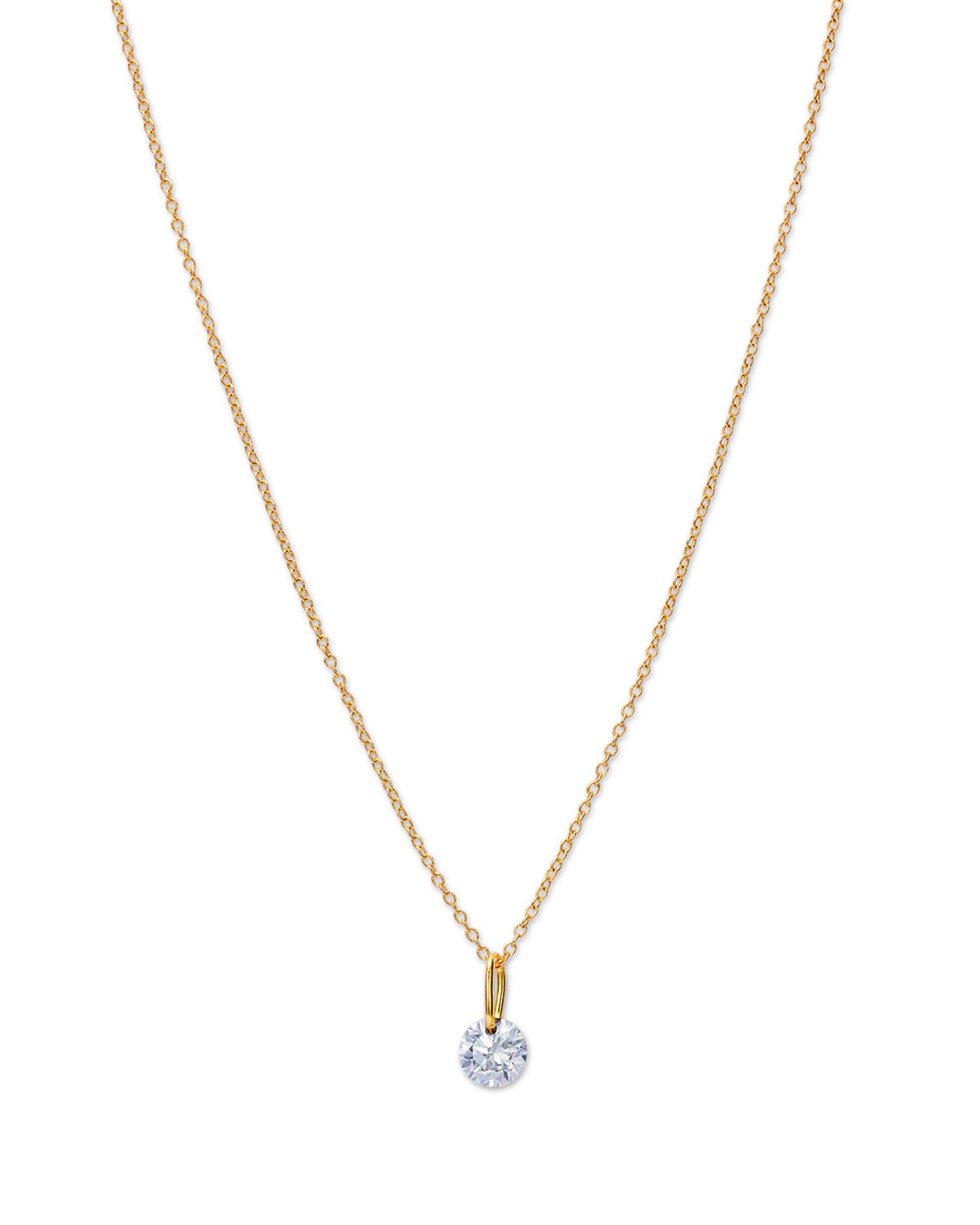 14K Yellow Gold Lab Grown Diamond Solitaire Pendant Necklace, 16-20'