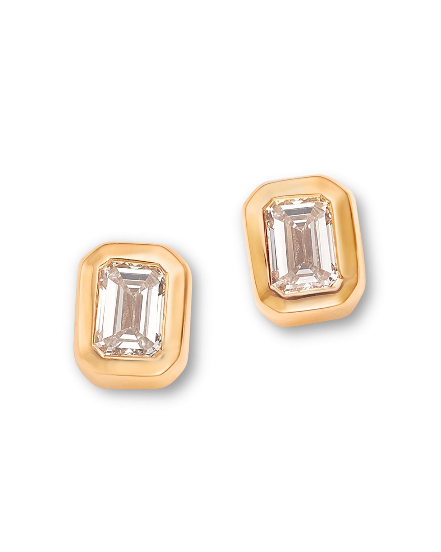 14K Yellow Gold Lab Grown Diamond Emerald Cut Bezel Stud Earrings