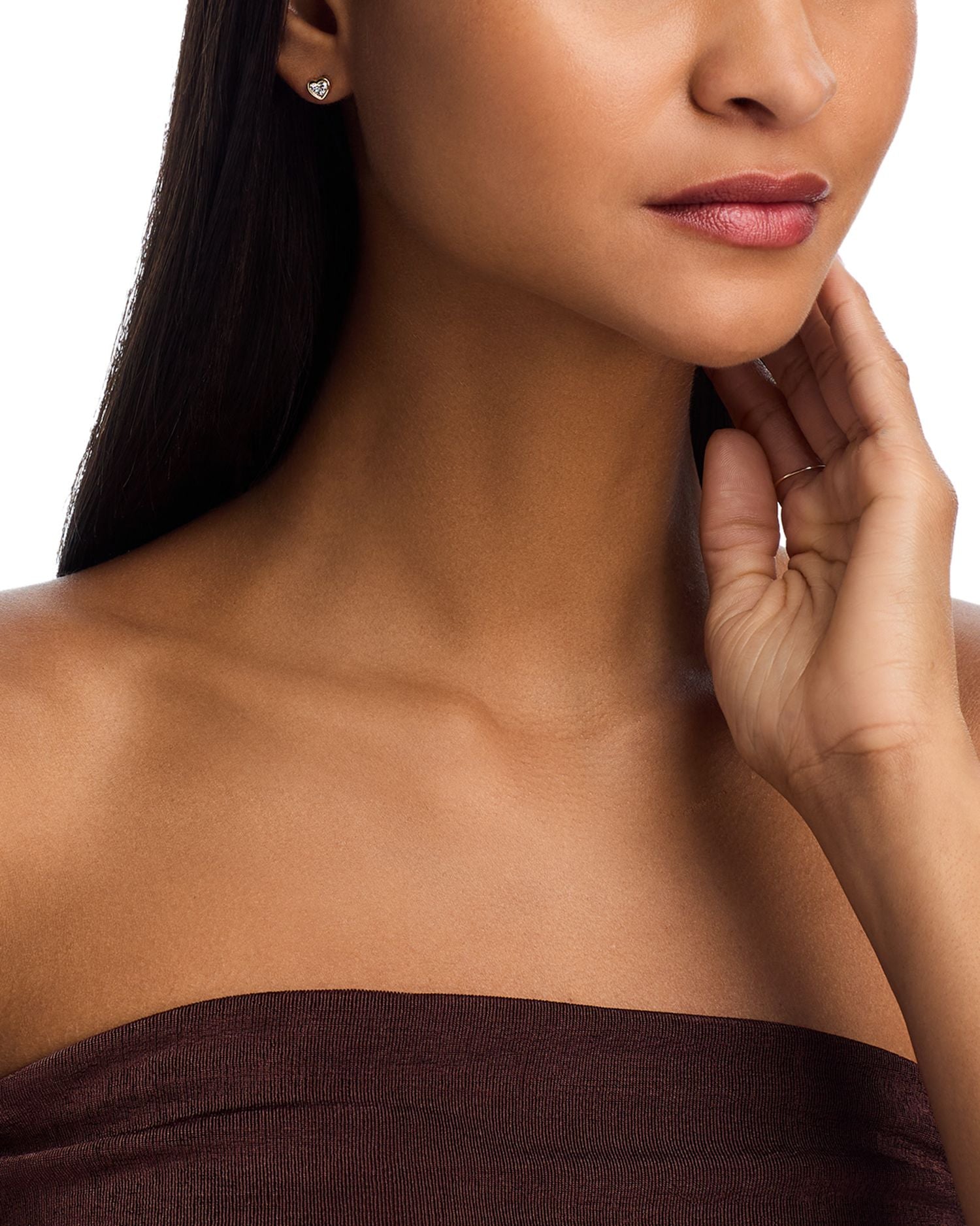 14K Yellow Gold Lab Grown Diamond Heart Bezel Stud Earrings