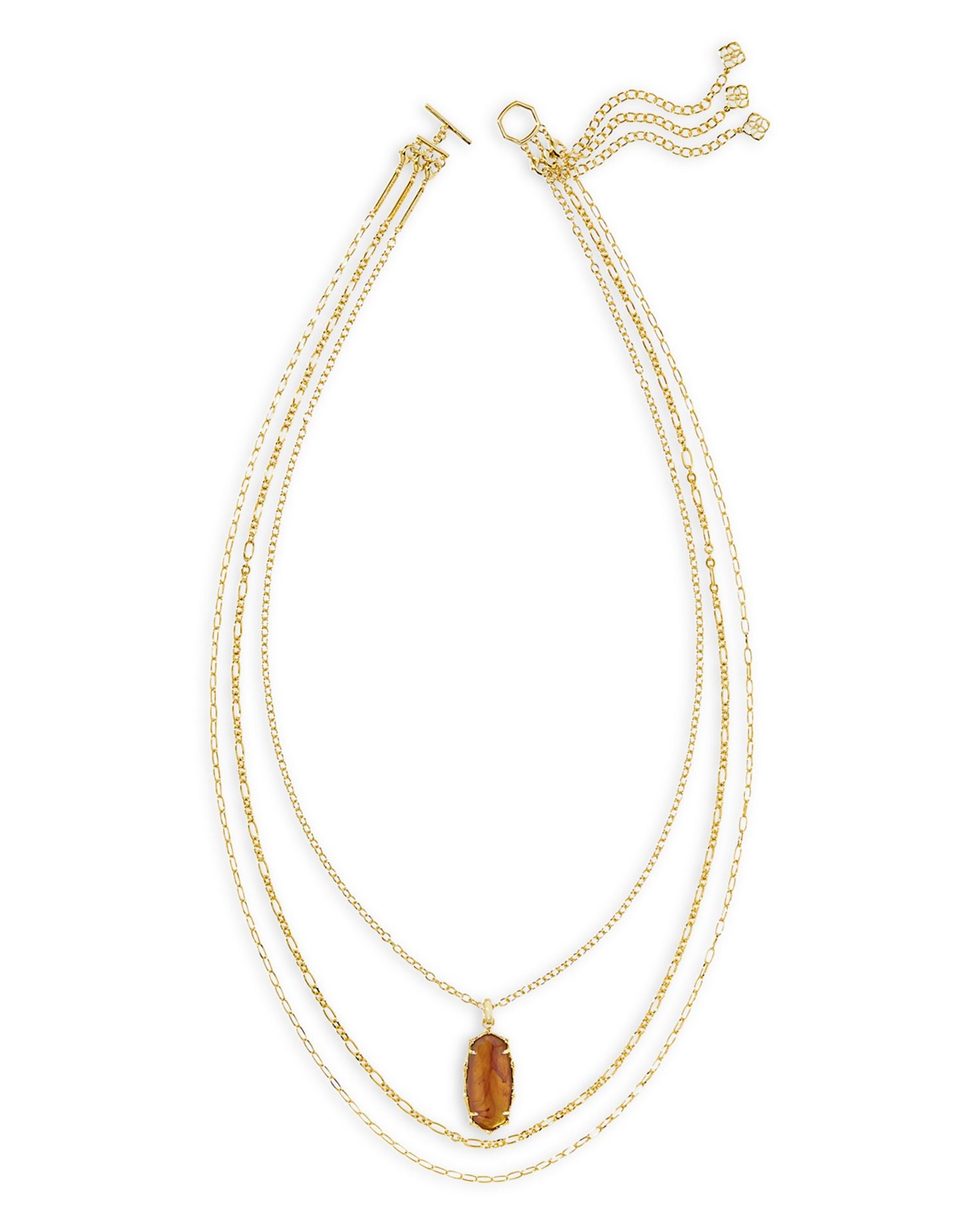 Elle Bamboo Frame Gemstone Pendant Convertible Layered Necklace, 27.5'-30.5'