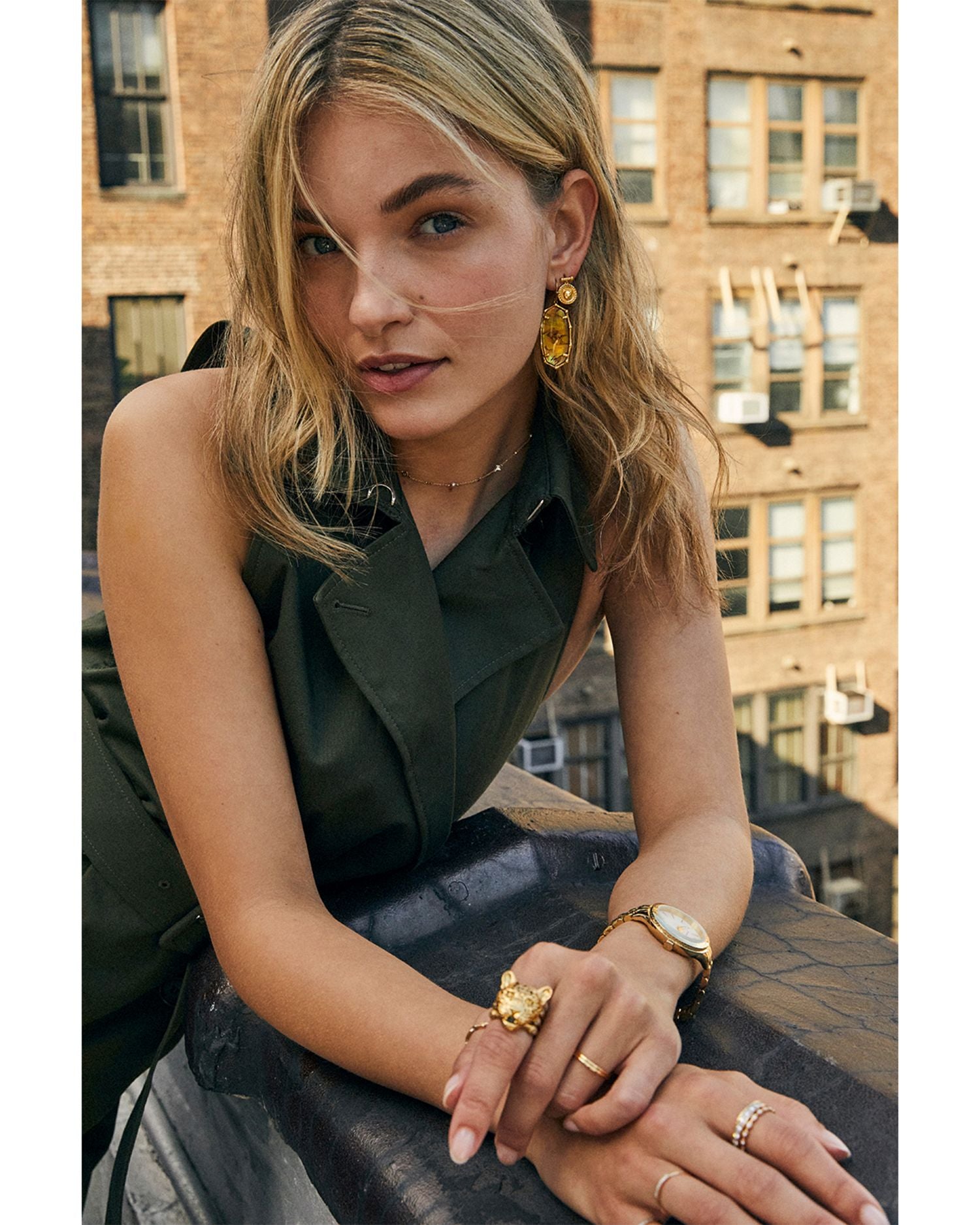 Elle Bamboo Frame Gemstone Drop Earrings