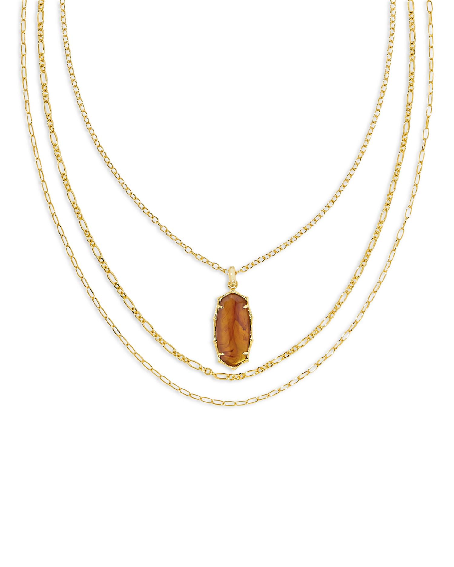 Elle Bamboo Frame Gemstone Pendant Convertible Layered Necklace, 27.5'-30.5'