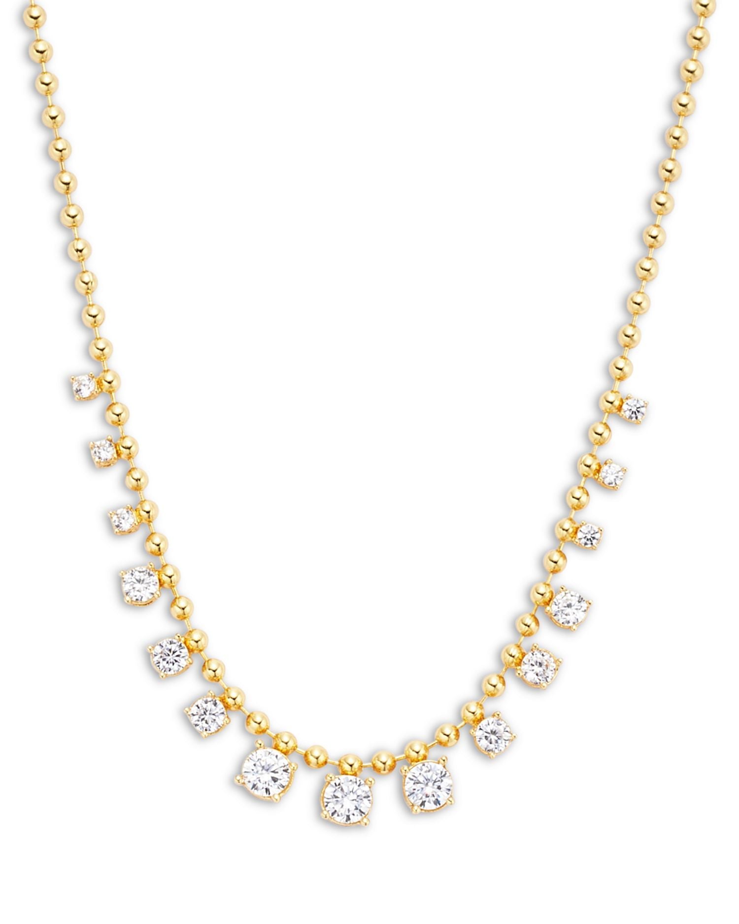 Cubic Zirconia Beaded Statement Necklace in 14K Gold Plated, 16"-18" - Exclusive