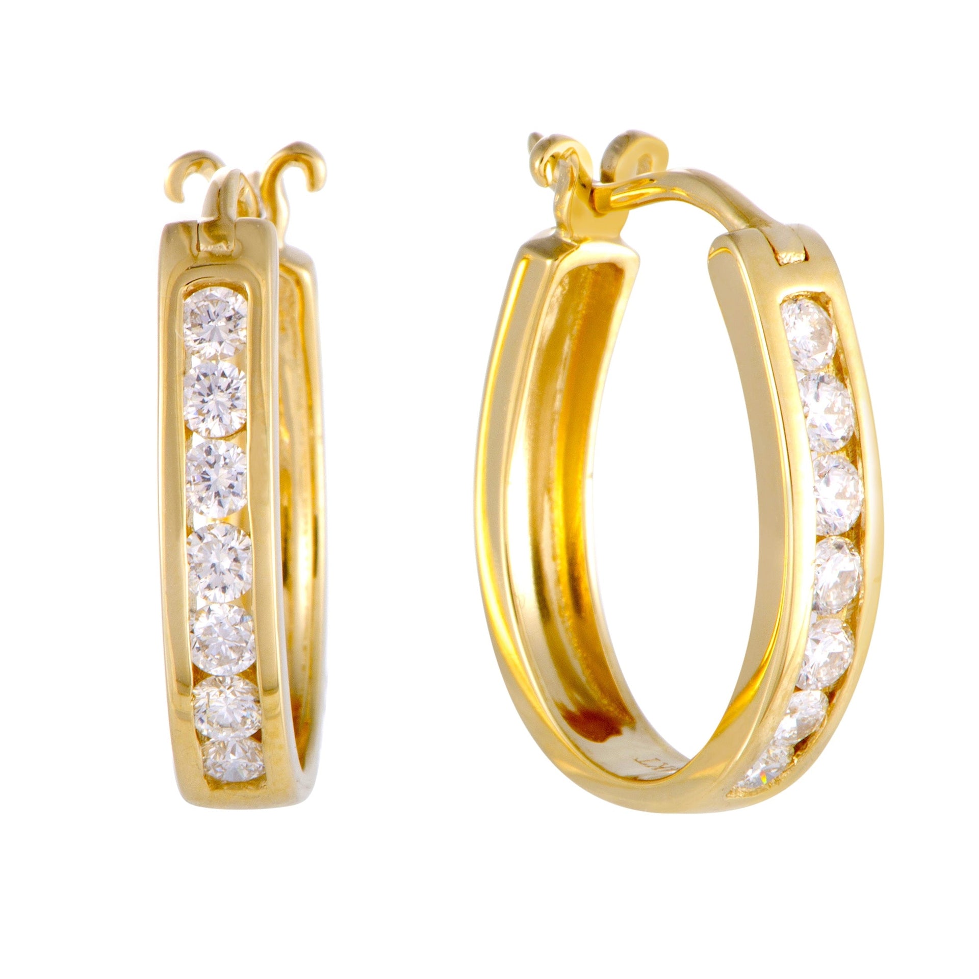 14K Yellow Gold 0.50 ct Small Diamond Hoop Earrings
