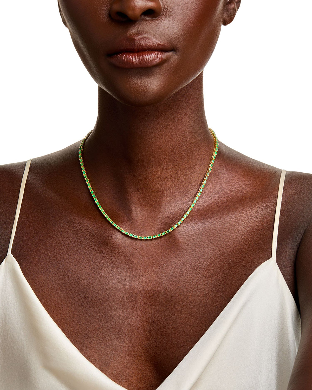 Emerald Tennis Necklace in 14K Yellow Gold, 16.5" - Exclusive