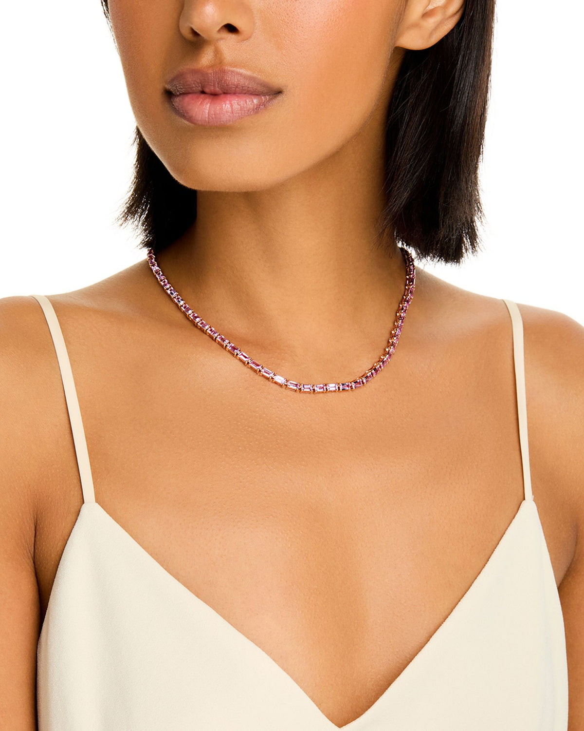 Pink Sapphire Tennis Necklace in 14K Rose Gold