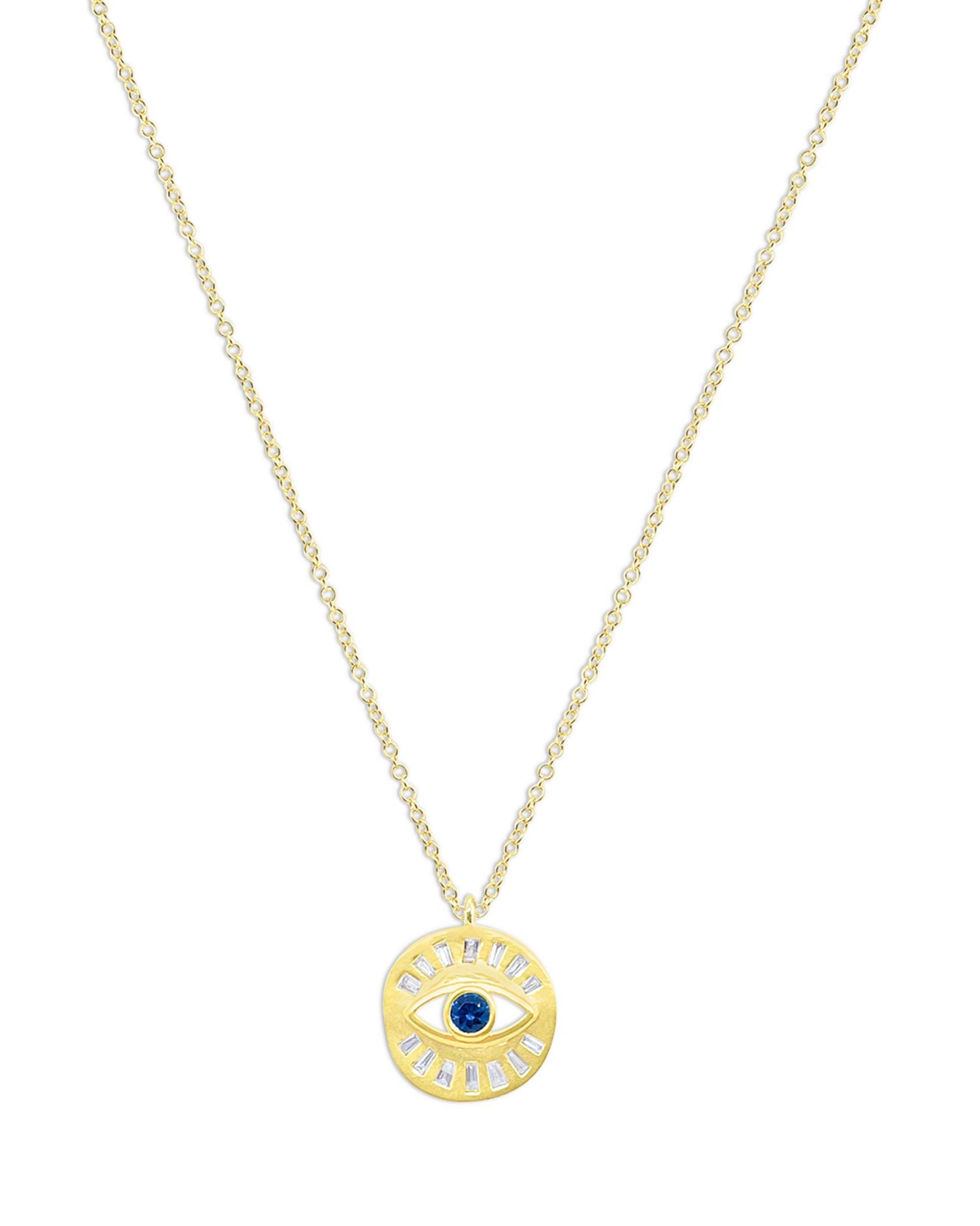 14k Yellow Gold Blue Sapphire & Diamond Evil Eye Pendant Necklace, 18-20'