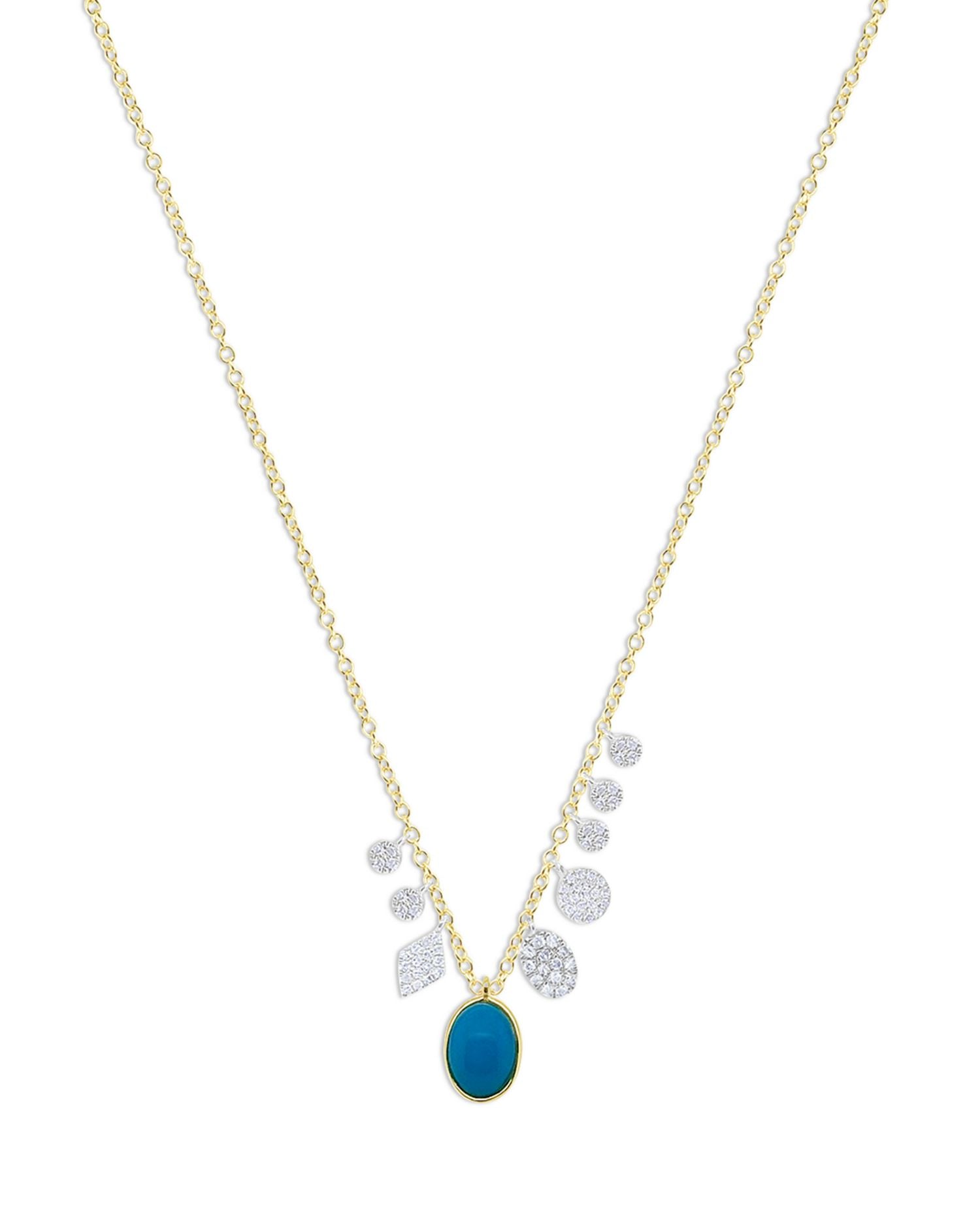 14K White & Yellow Gold Turquoise & Diamond Dangle Pendant Necklace, 18-20'