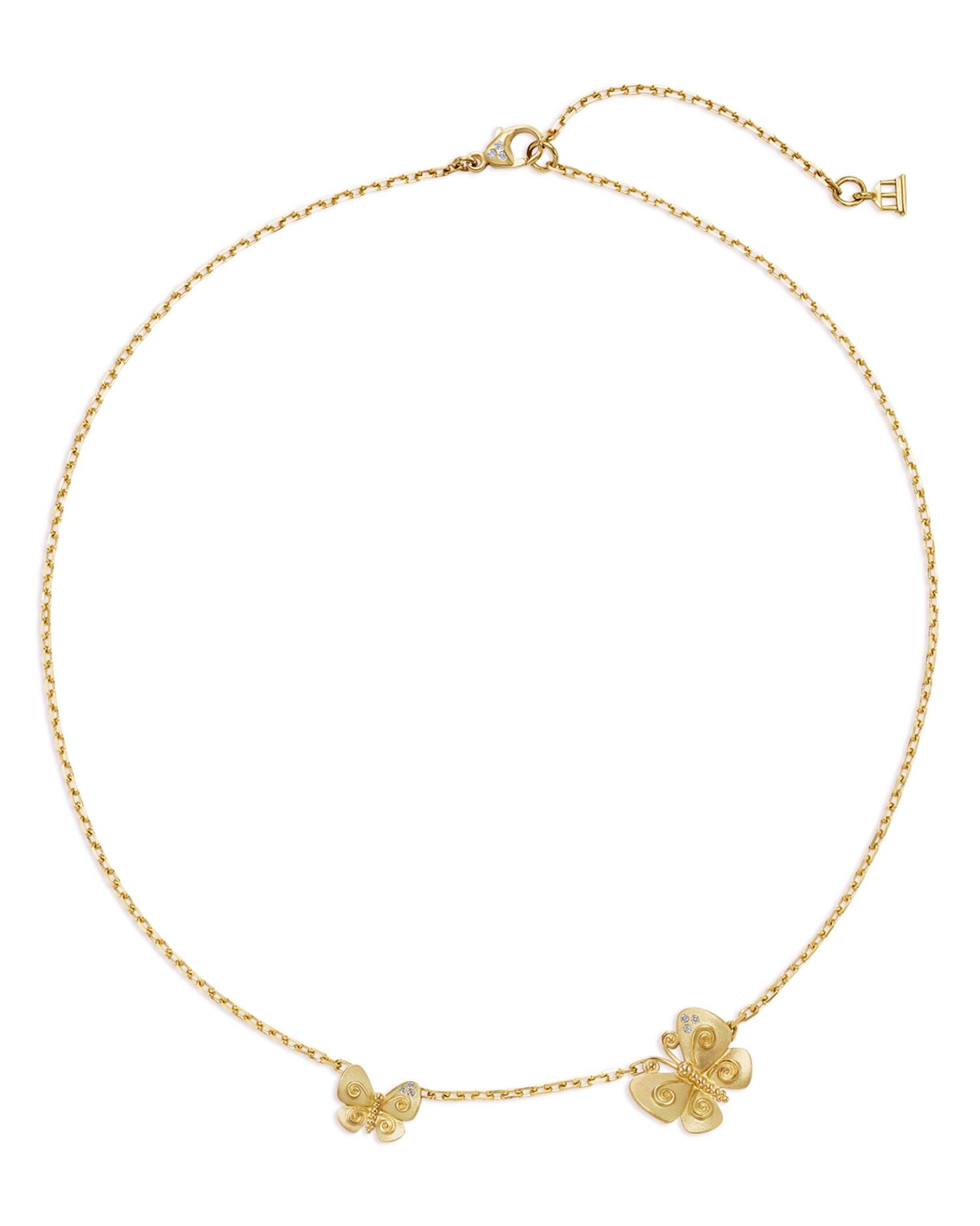 18K Yellow Gold FJ Diamond Two Butterfly Pendant Necklace, 16-18'
