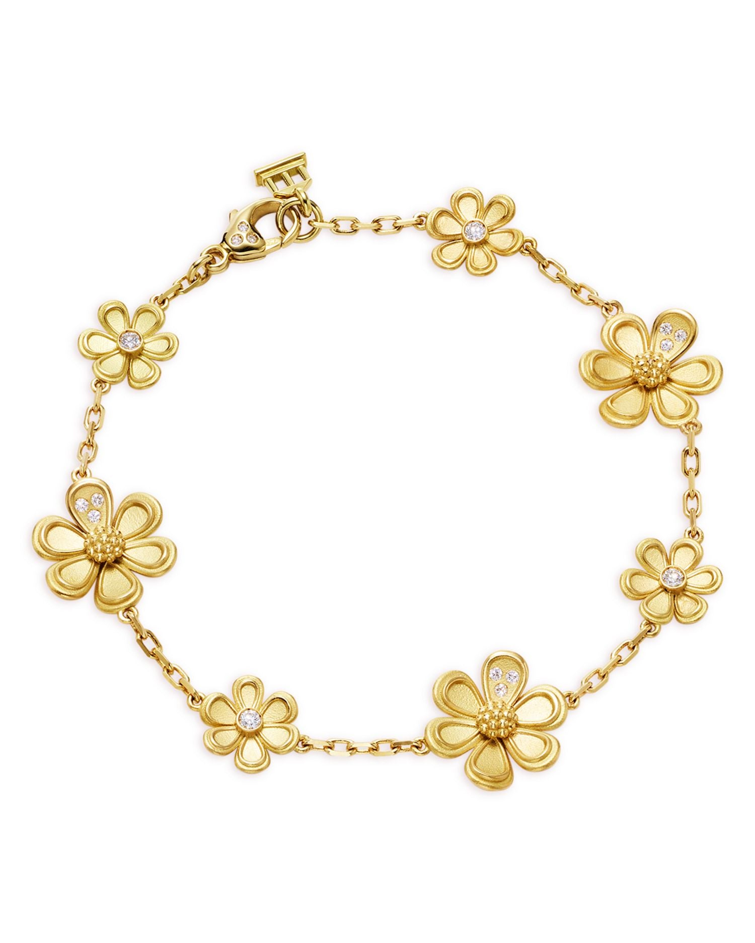 18K Yellow Gold FJ Diamond Flower Chain Bracelet
