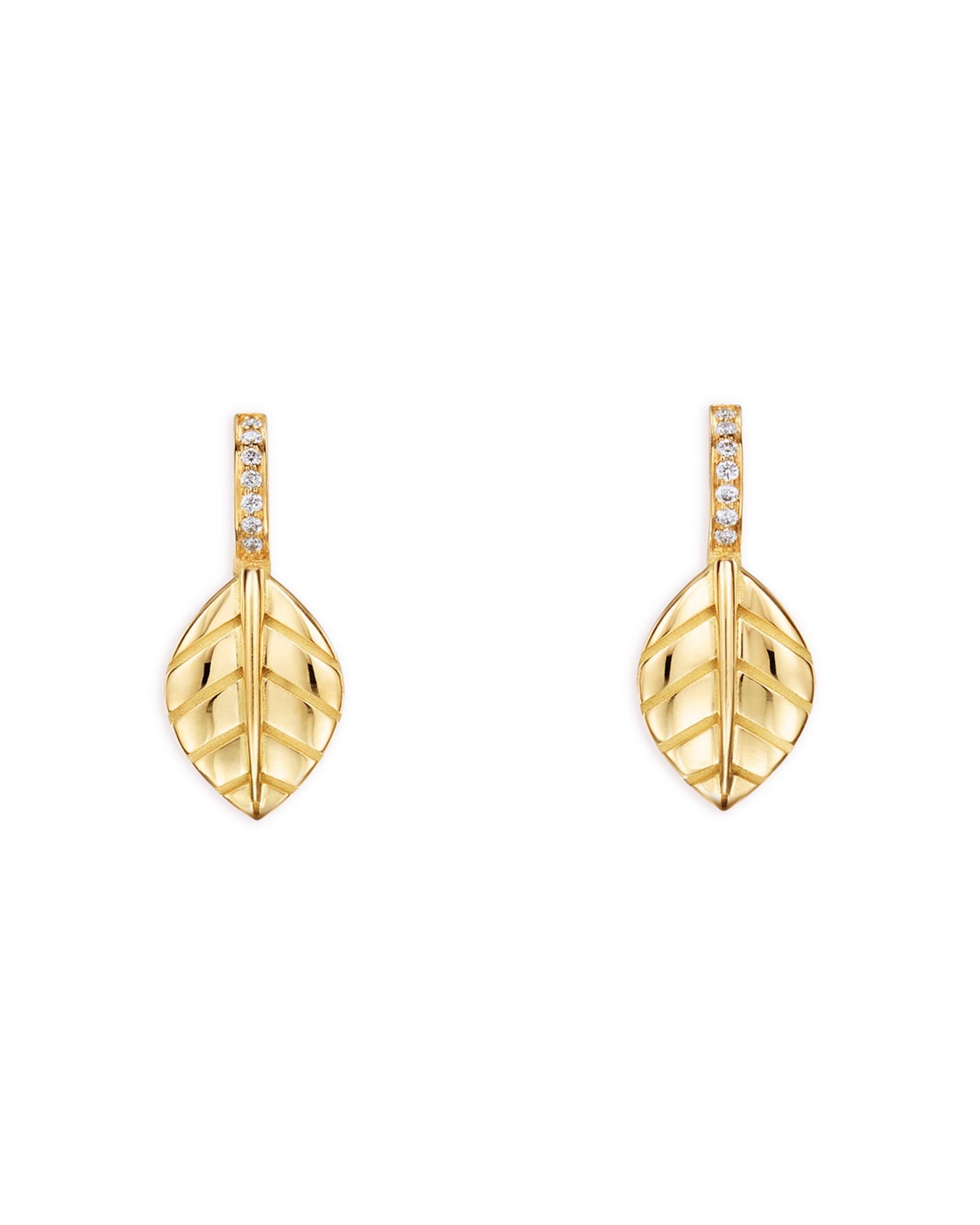 18K Yellow Gold FJ Diamond Arcadia Leaf Drop Earrings