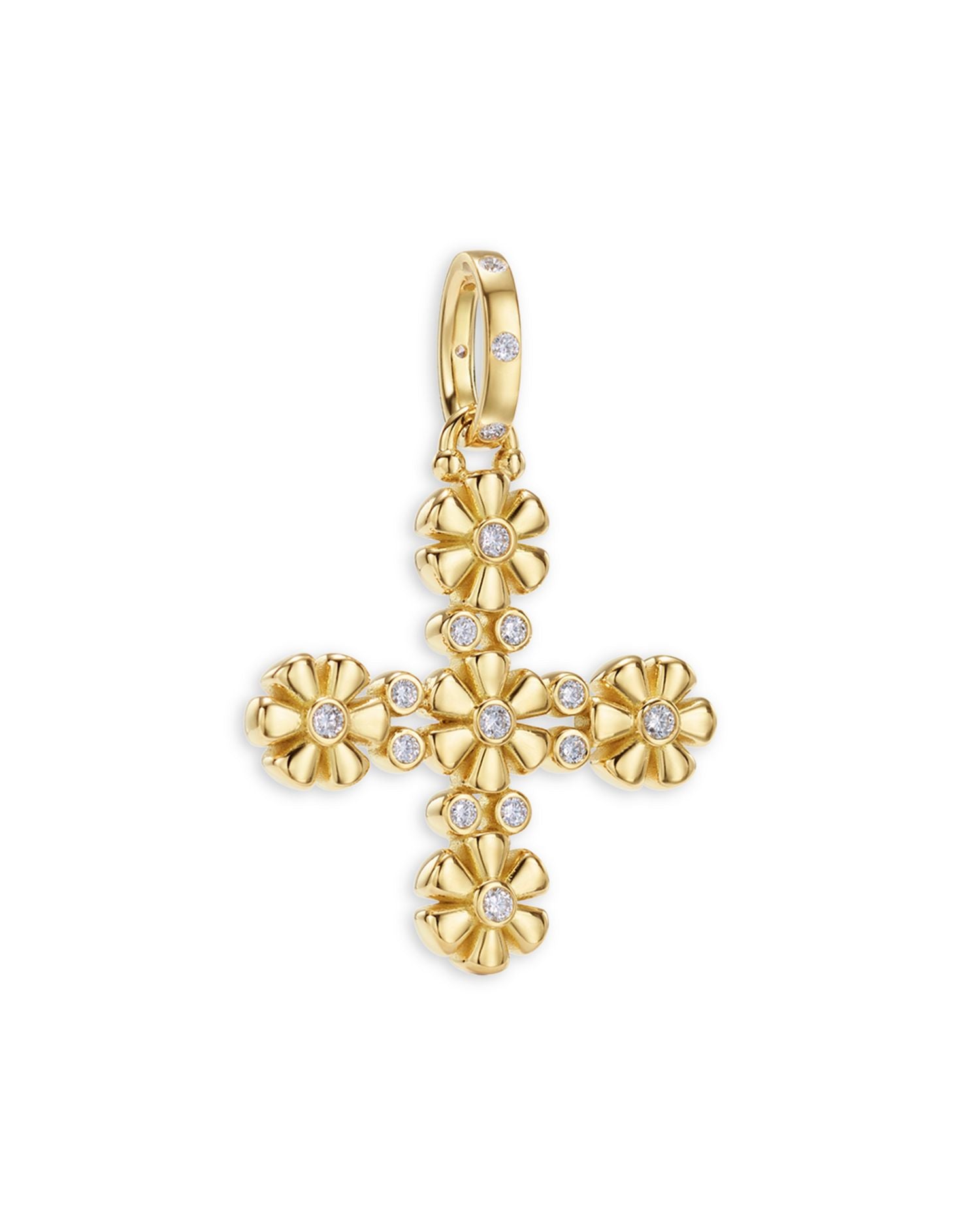 18K Yellow Gold FJ Diamond Fiori Cross Pendant