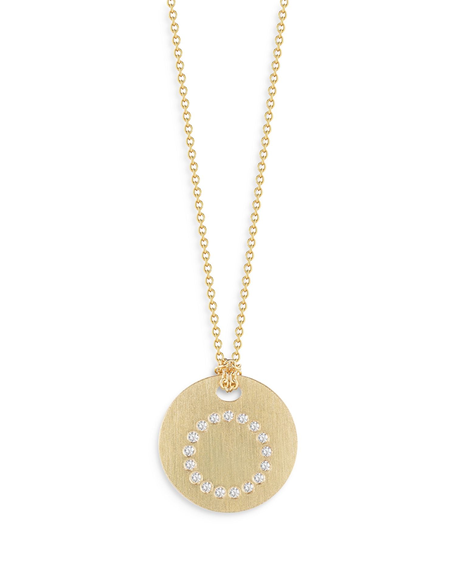 18K Yellow Gold Tiny Treasures Diamond Initial I Satin Disc Pendant Necklace, 16-18'