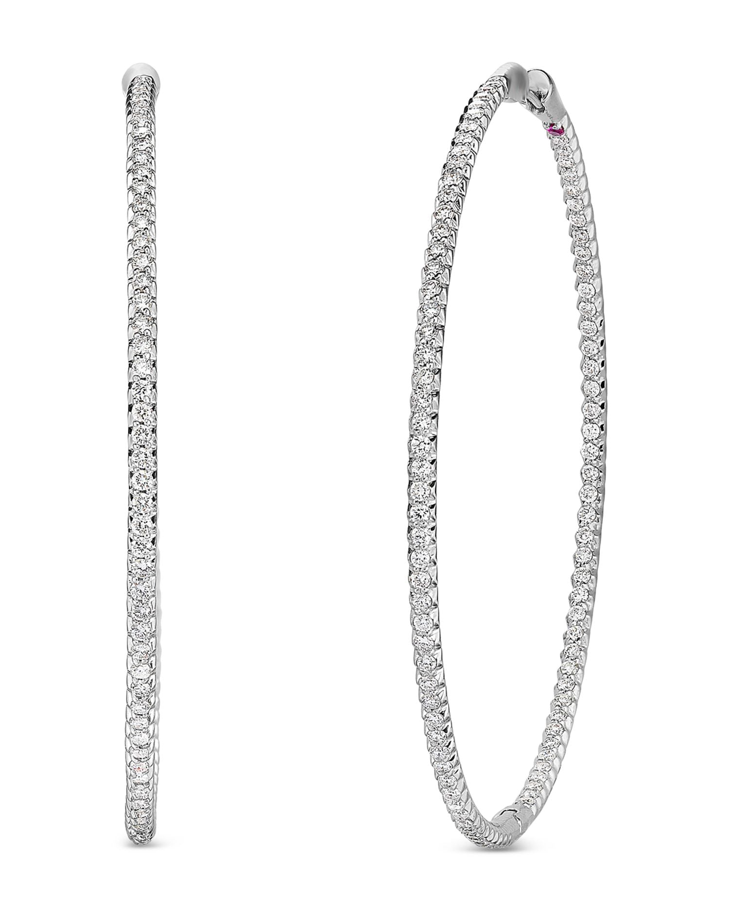 18K White Gold Diamond Hoops Large Inside Out Hoop Earrings