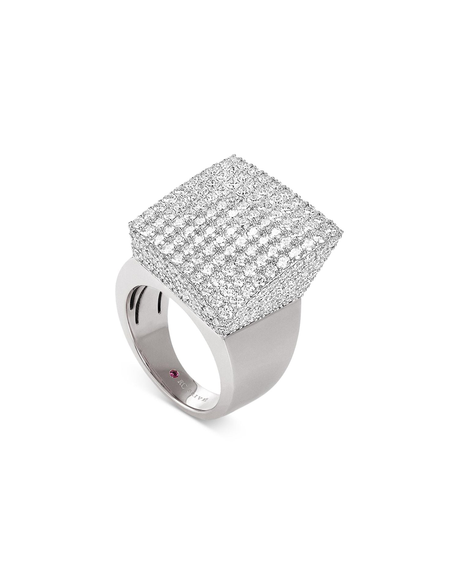 18K White Gold Sauvage Diamond Pavé Square Cluster Statement Ring