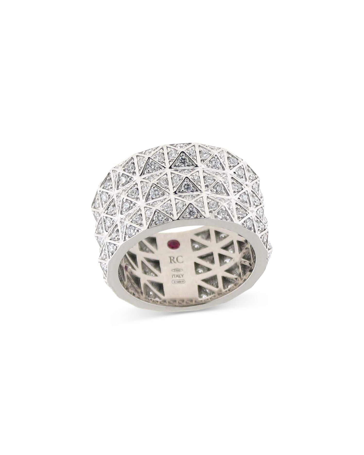 18K White Gold Obelisco Diamond Pyramid Three Row Ring