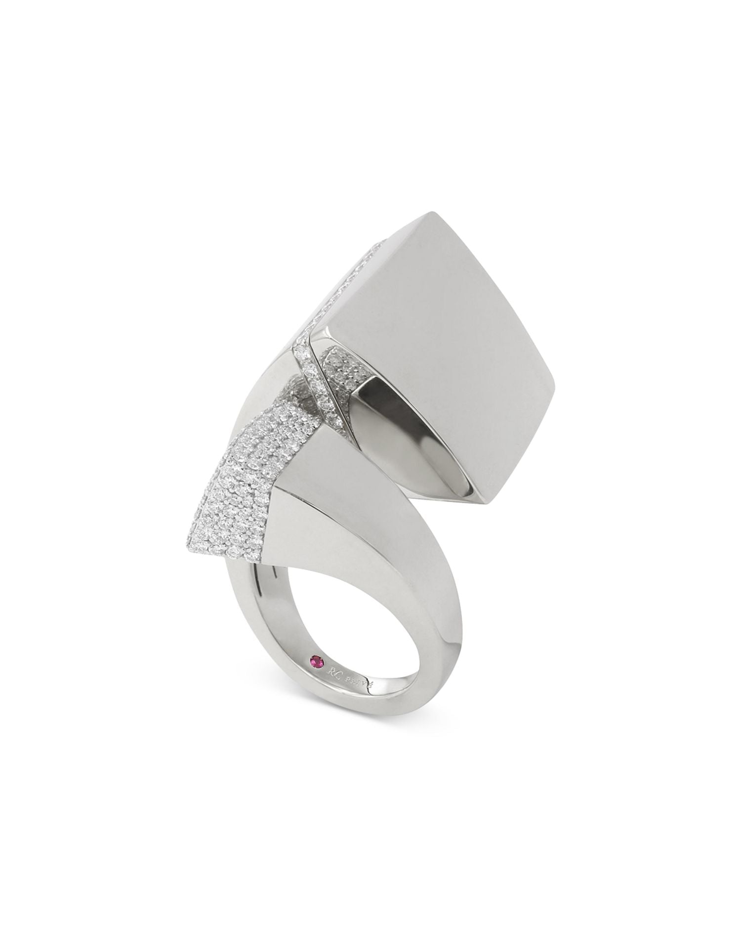 18K White Gold Sauvage Diamond Pavé Bypass Statement Ring
