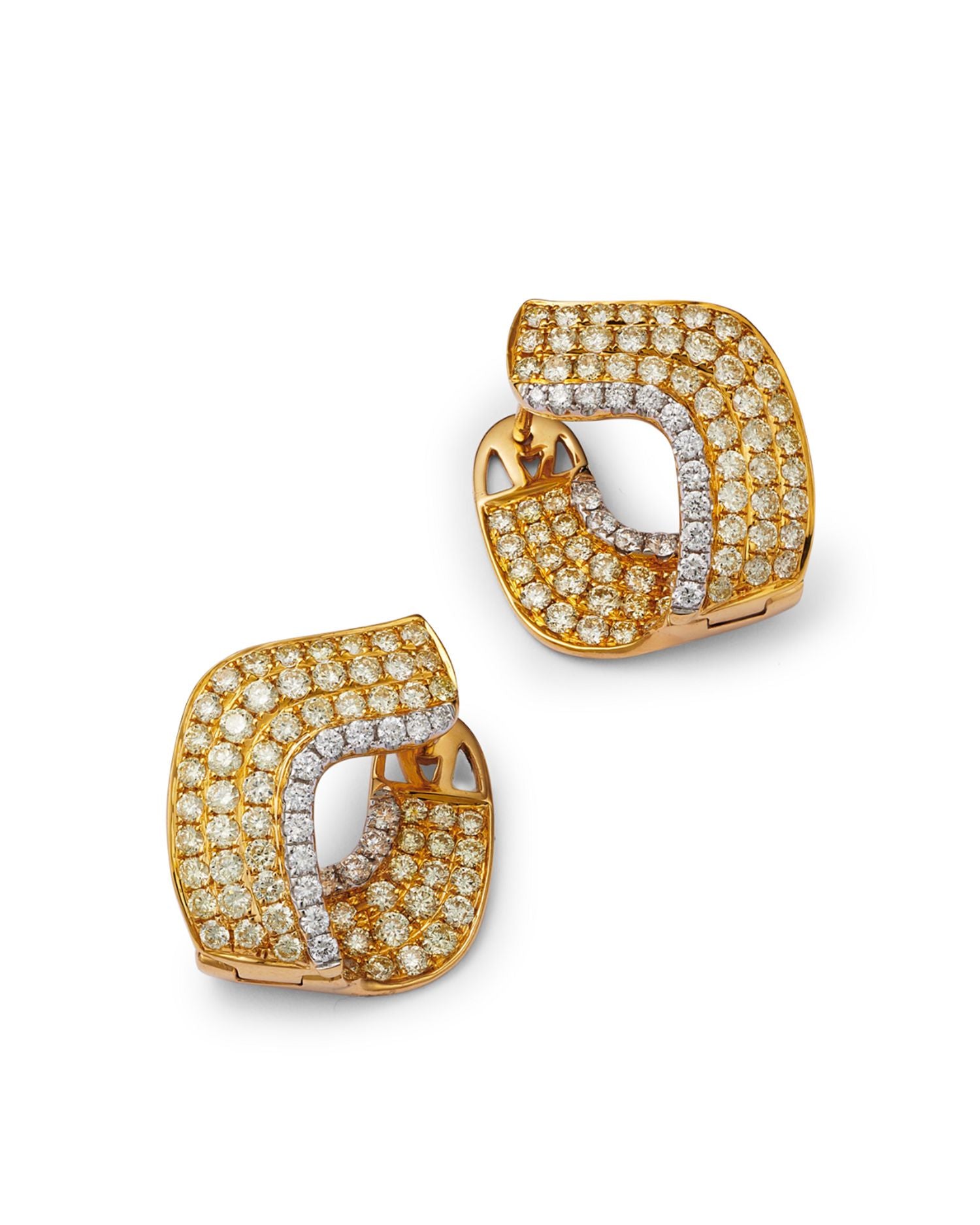 White & Yellow Diamond Spiral Hoop Earrings in 14K White & Yellow Gold, 3.57 ct. t.w.