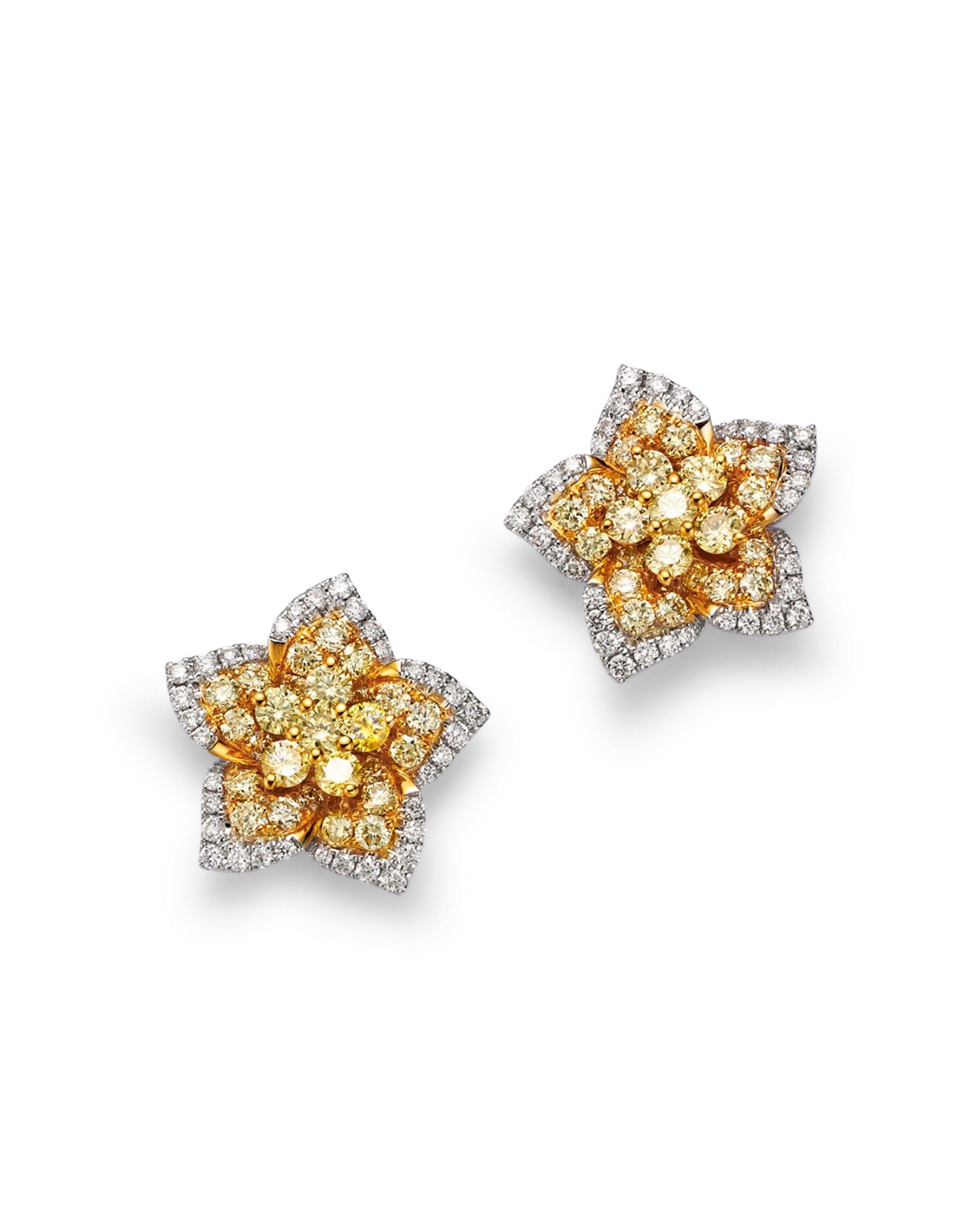 White & Yellow Star Stud Earrings in 14K White & Yellow Gold, 1.79 ct. t.w.
