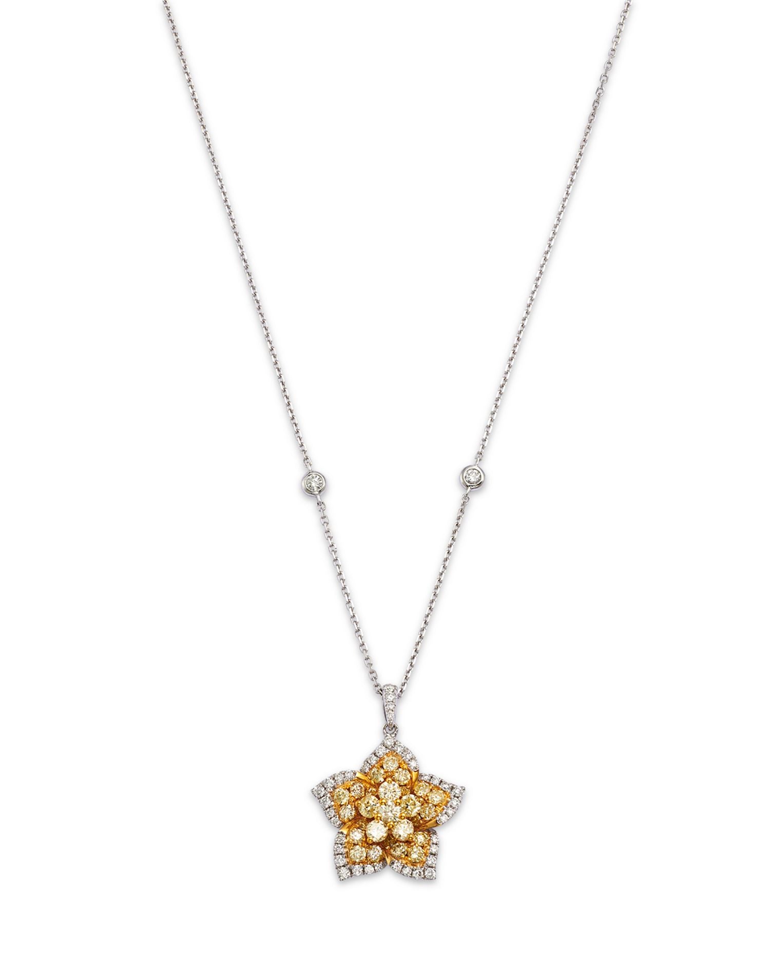 White & Yellow Diamond Star Pendant Necklace in 14K White & Yellow Gold, 1.34 ct. t.w.